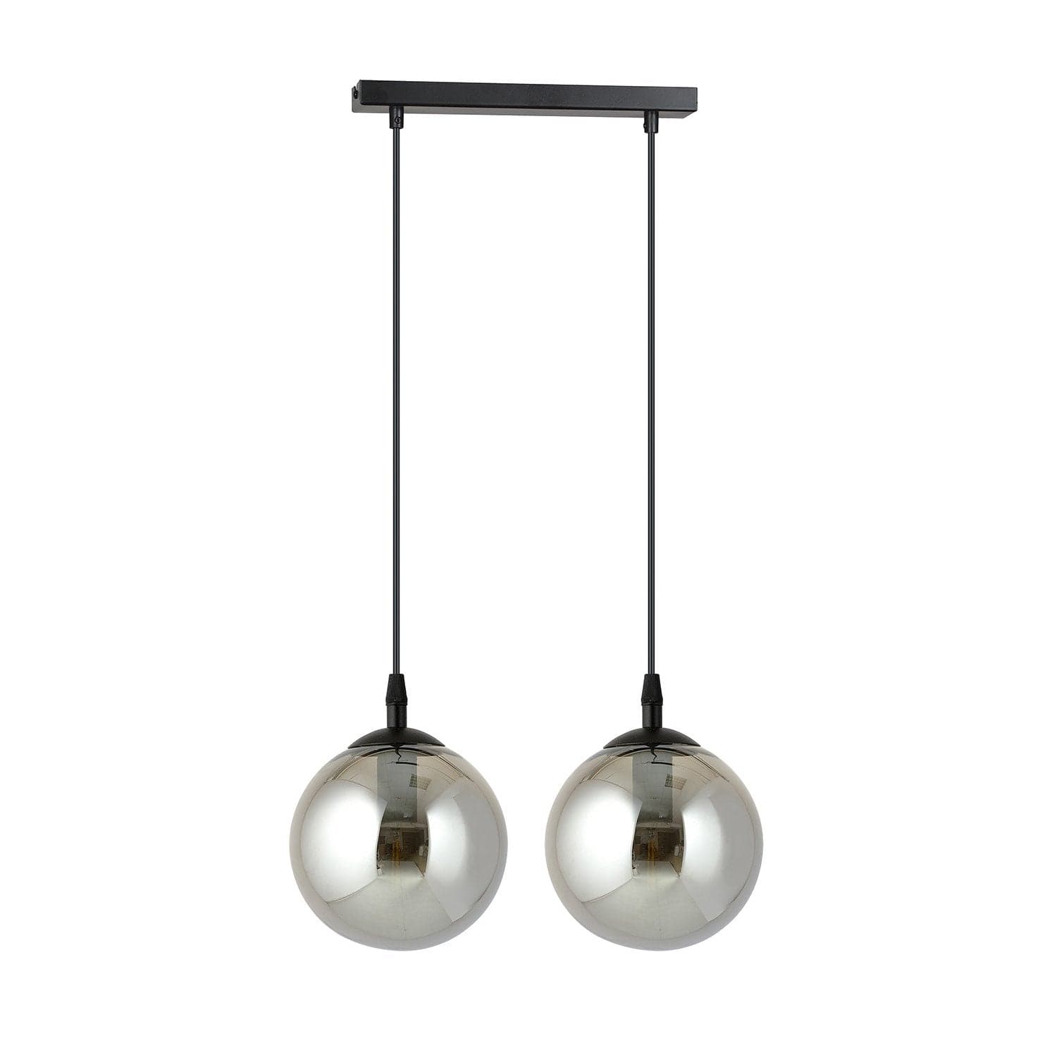 Sospensione Moderna 2 Luci Cosmo In Acciaio Nero E Sfere In Vetro Fumè in Lampade a sospensione LuceArt - Montecorvino Pugliano, commercioVirtuoso.it