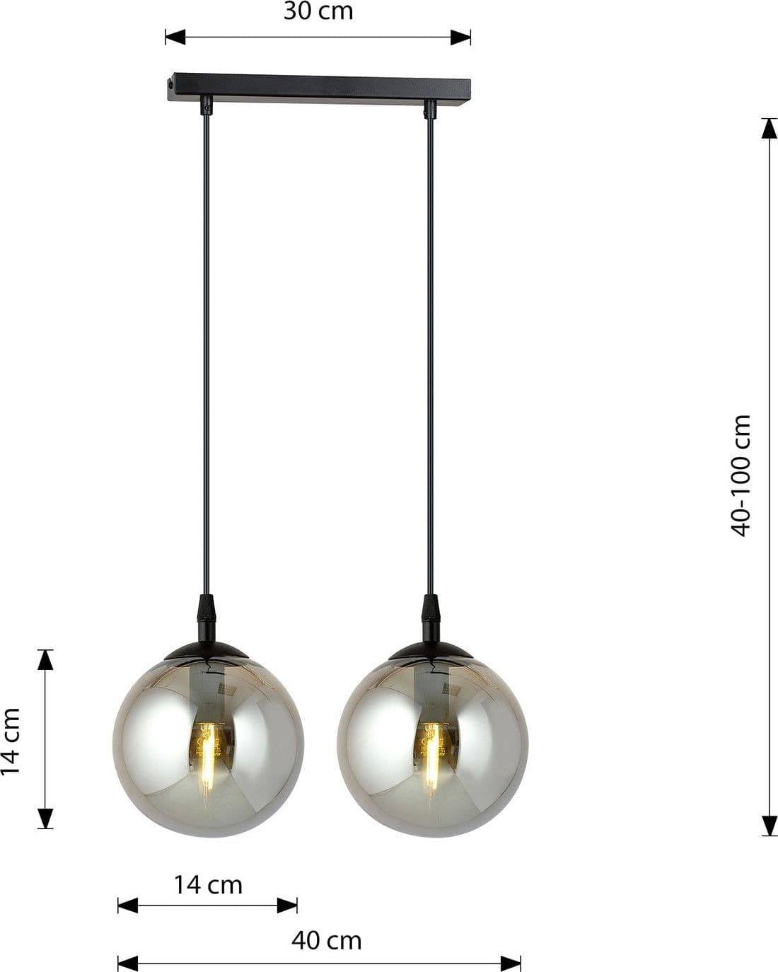 Sospensione Moderna 2 Luci Cosmo In Acciaio Nero E Sfere In Vetro Fumè in Lampade a sospensione LuceArt - Montecorvino Pugliano, commercioVirtuoso.it