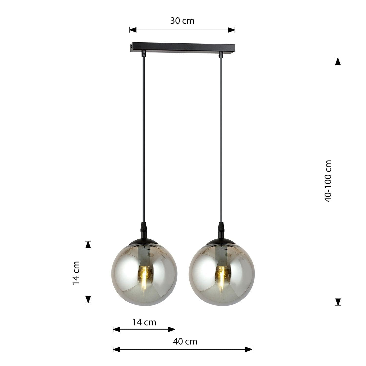 Sospensione Moderna 2 Luci Cosmo In Acciaio Nero E Sfere In Vetro Fumè in Lampade a sospensione LuceArt - Montecorvino Pugliano, commercioVirtuoso.it
