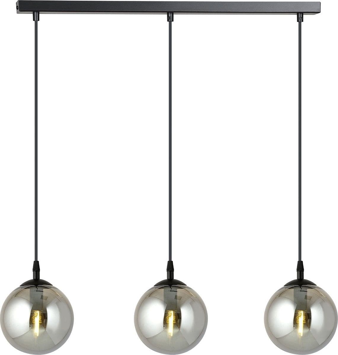 Sospensione Moderna 3 Luci Cosmo In Acciaio Nero E Sfere In Vetro Fumè