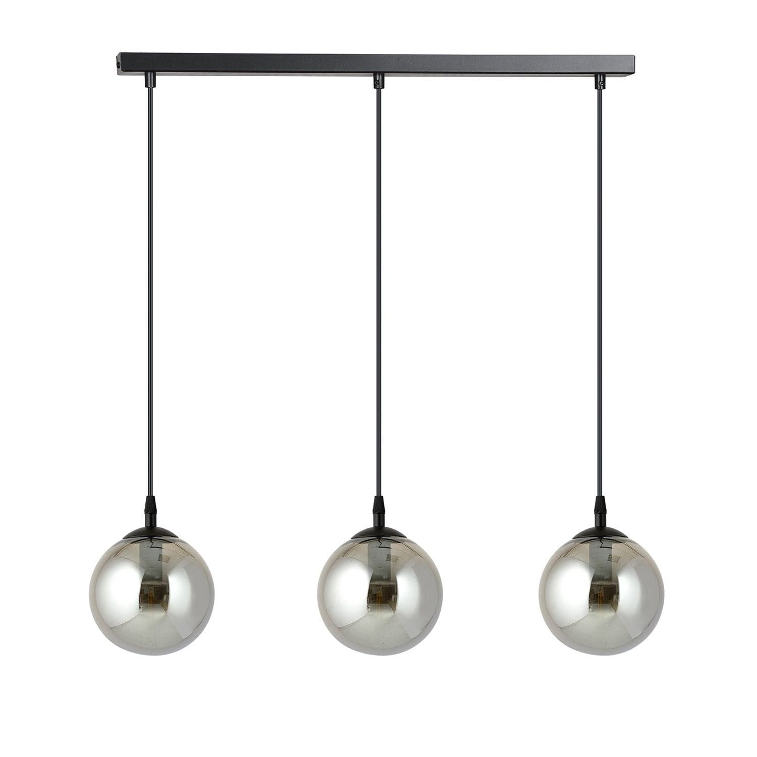 Sospensione Moderna 3 Luci Cosmo In Acciaio Nero E Sfere In Vetro Fumè in Lampade a sospensione LuceArt - Montecorvino Pugliano, commercioVirtuoso.it