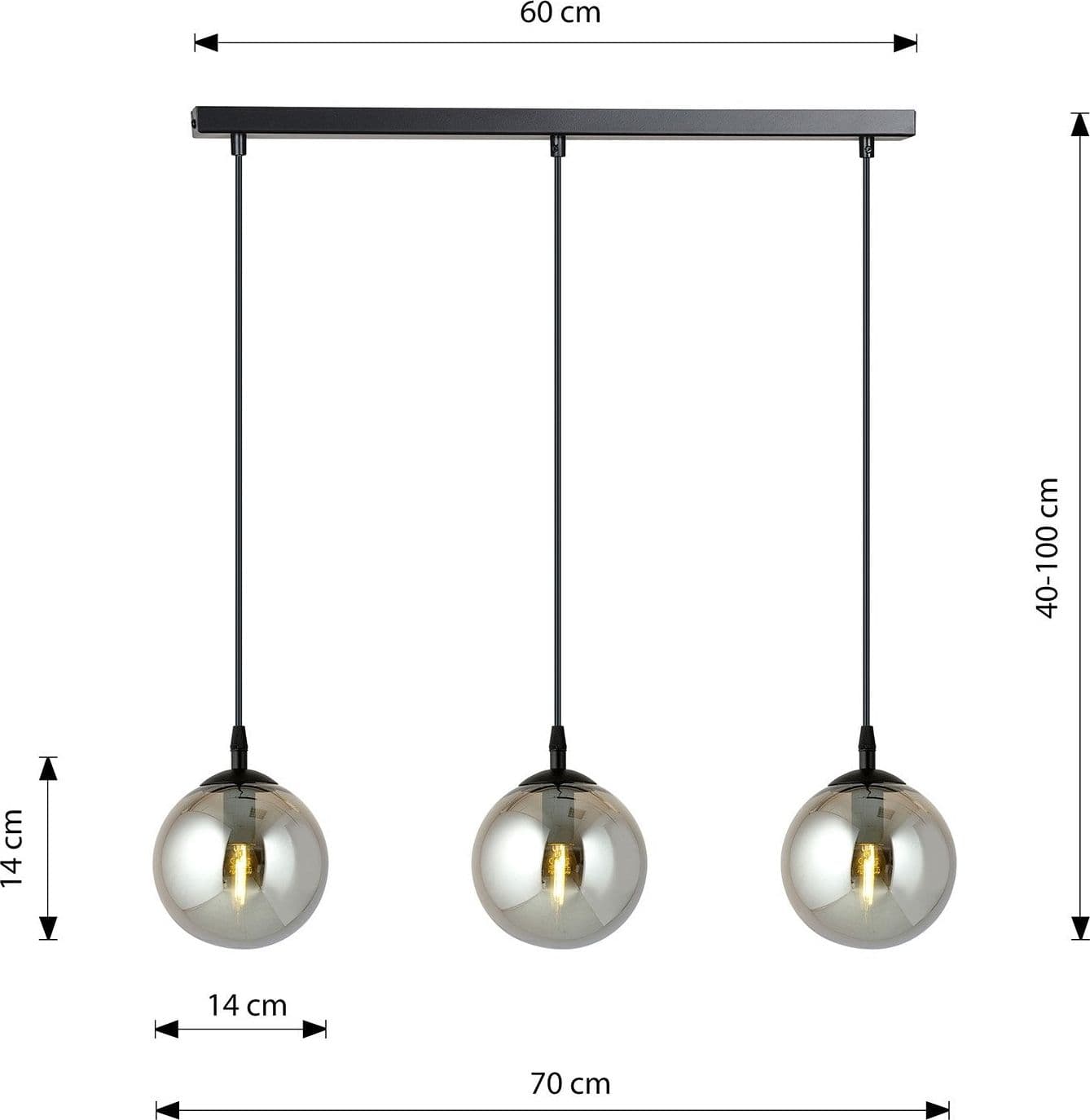 Sospensione Moderna 3 Luci Cosmo In Acciaio Nero E Sfere In Vetro Fumè in Lampade a sospensione LuceArt - Montecorvino Pugliano, commercioVirtuoso.it