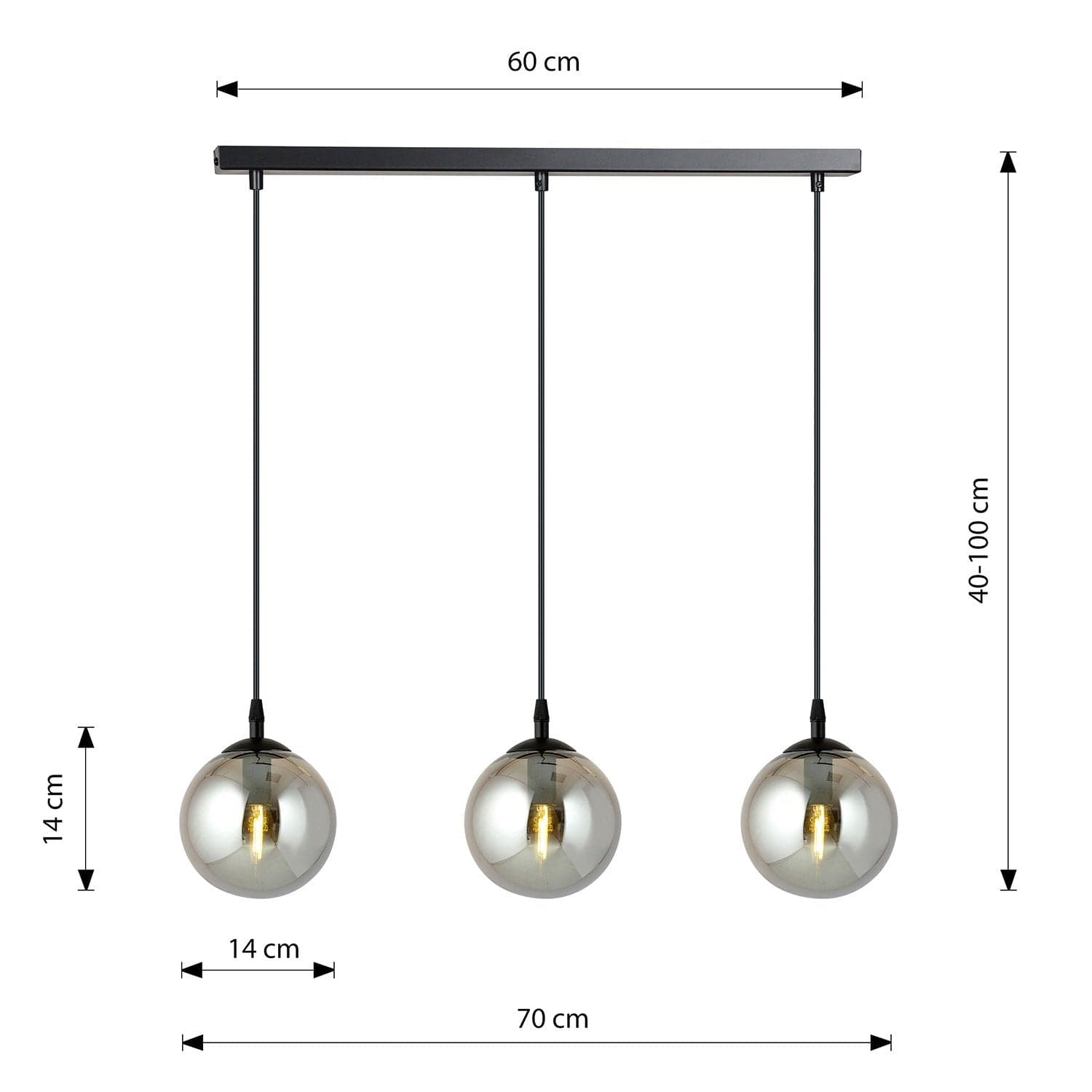 Sospensione Moderna 3 Luci Cosmo In Acciaio Nero E Sfere In Vetro Fumè in Lampade a sospensione LuceArt - Montecorvino Pugliano, commercioVirtuoso.it