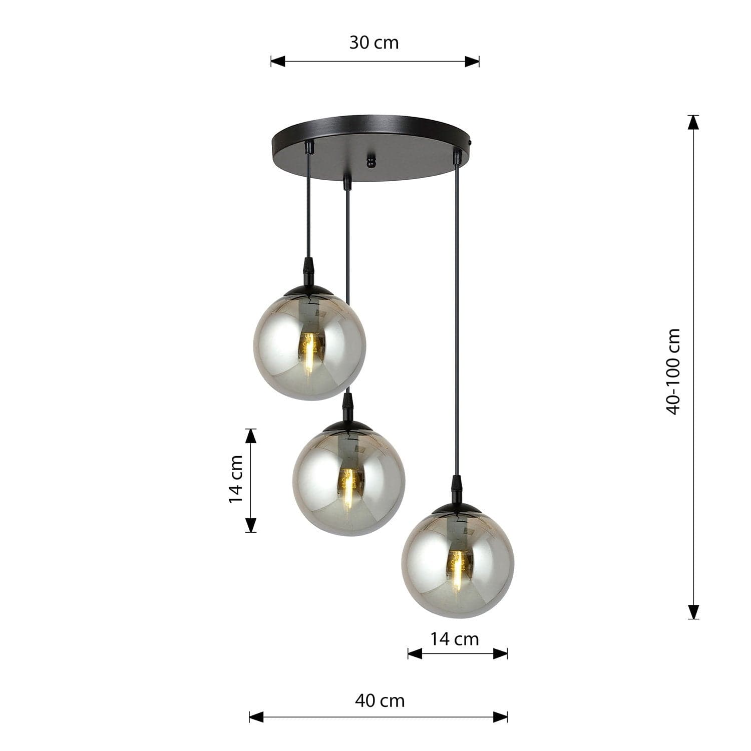 Sospensione 3 Luci Cosmo In Acciaio Nero Base Tonda E Sfere In Vetro Fumè in Lampade a sospensione LuceArt - Montecorvino Pugliano, commercioVirtuoso.it