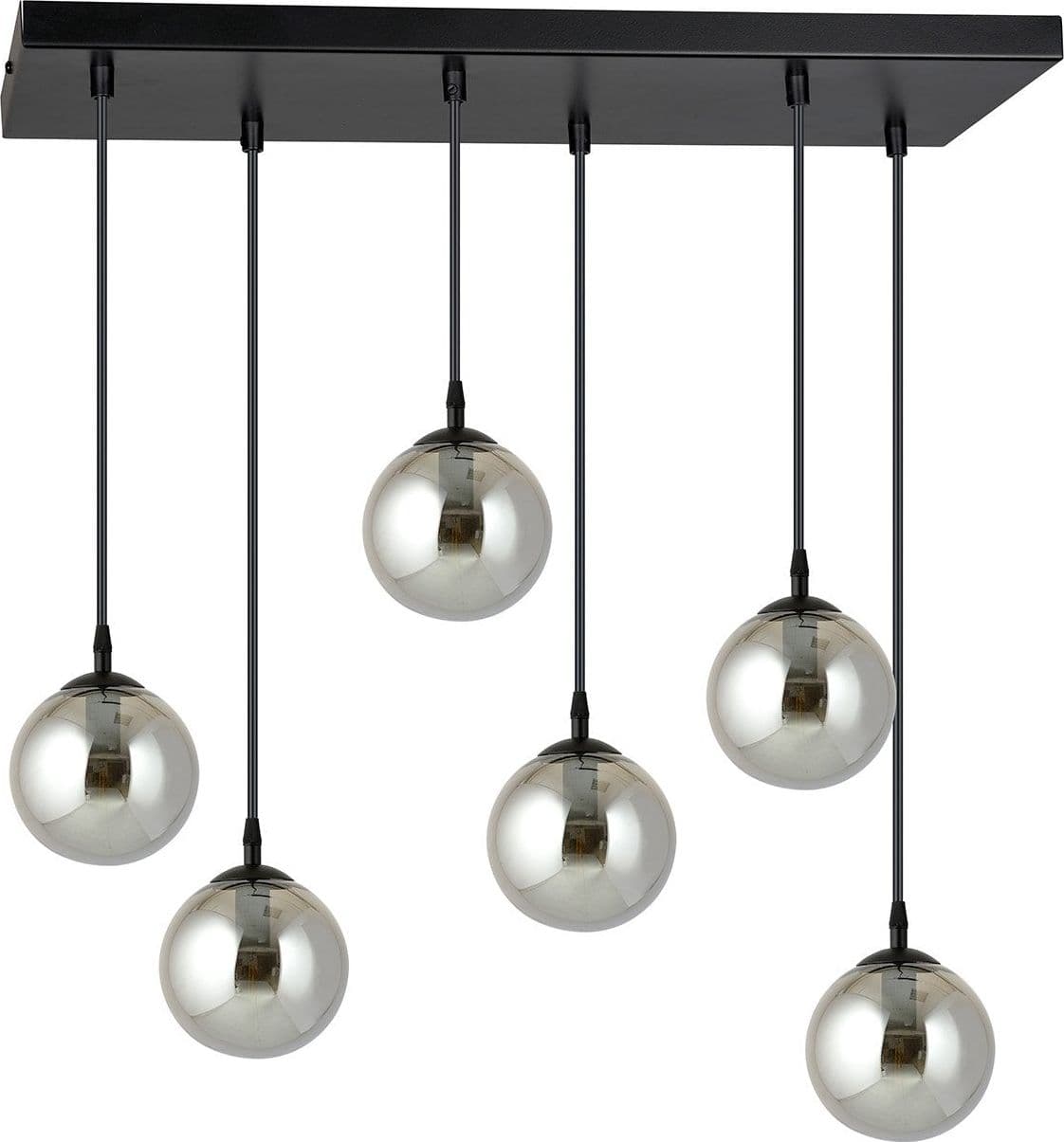 Sospensione Moderna 6 Luci Cosmo In Acciaio Nero E Sfere In Vetro Fumè in Lampade a sospensione LuceArt - Montecorvino Pugliano, commercioVirtuoso.it