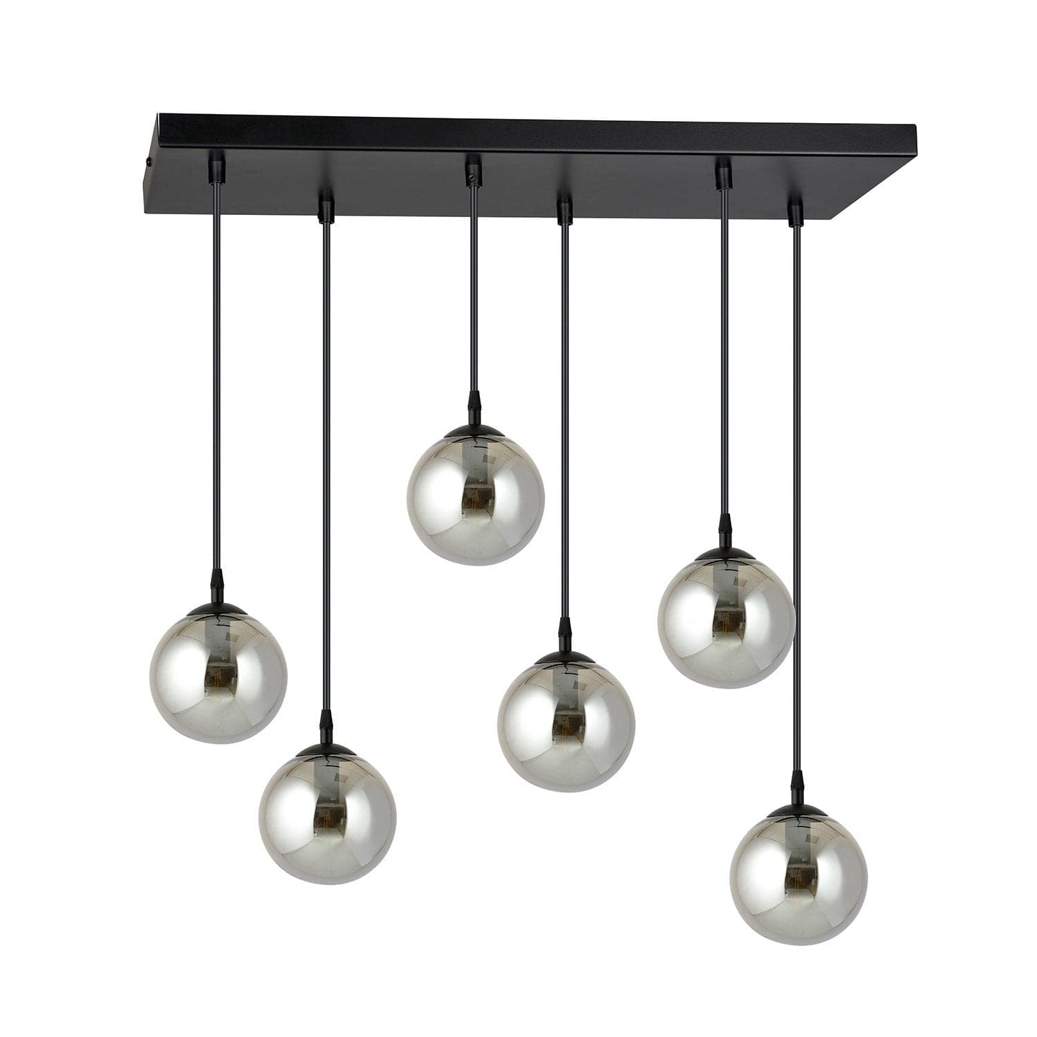 Sospensione Moderna 6 Luci Cosmo In Acciaio Nero E Sfere In Vetro Fumè in Lampade a sospensione LuceArt - Montecorvino Pugliano, commercioVirtuoso.it