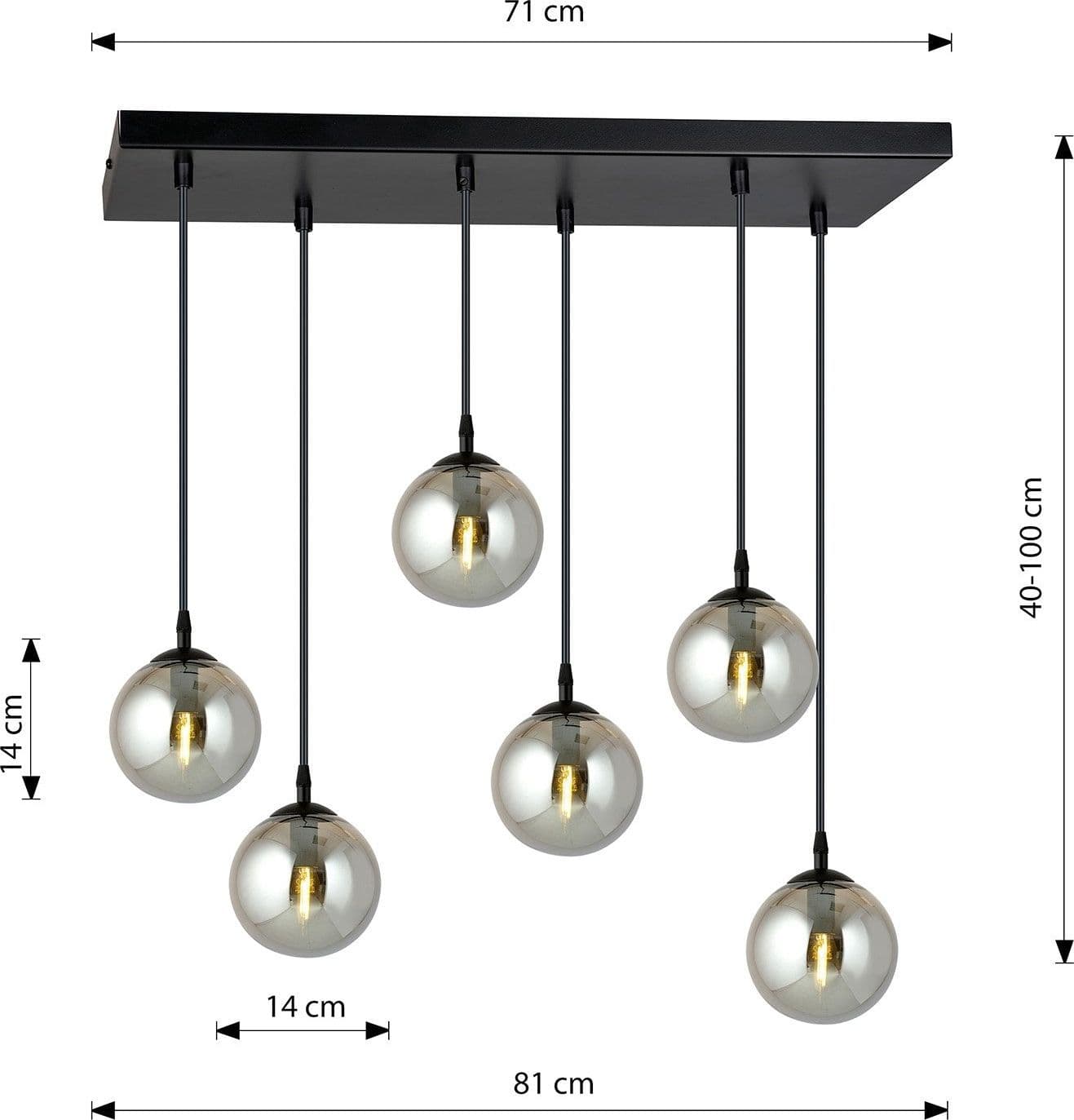 Sospensione Moderna 6 Luci Cosmo In Acciaio Nero E Sfere In Vetro Fumè in Lampade a sospensione LuceArt - Montecorvino Pugliano, commercioVirtuoso.it