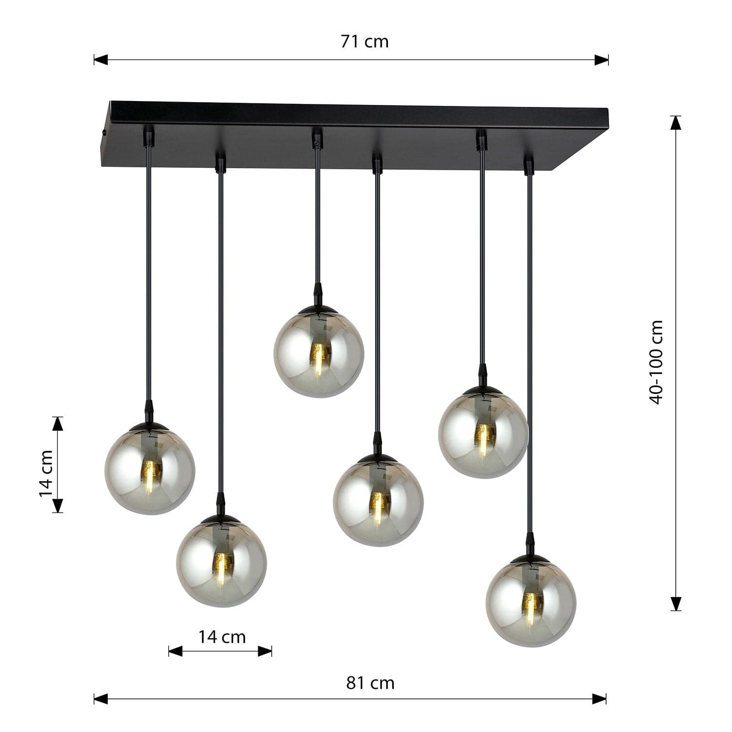Sospensione Moderna 6 Luci Cosmo In Acciaio Nero E Sfere In Vetro Fumè in Lampade a sospensione LuceArt - Montecorvino Pugliano, commercioVirtuoso.it