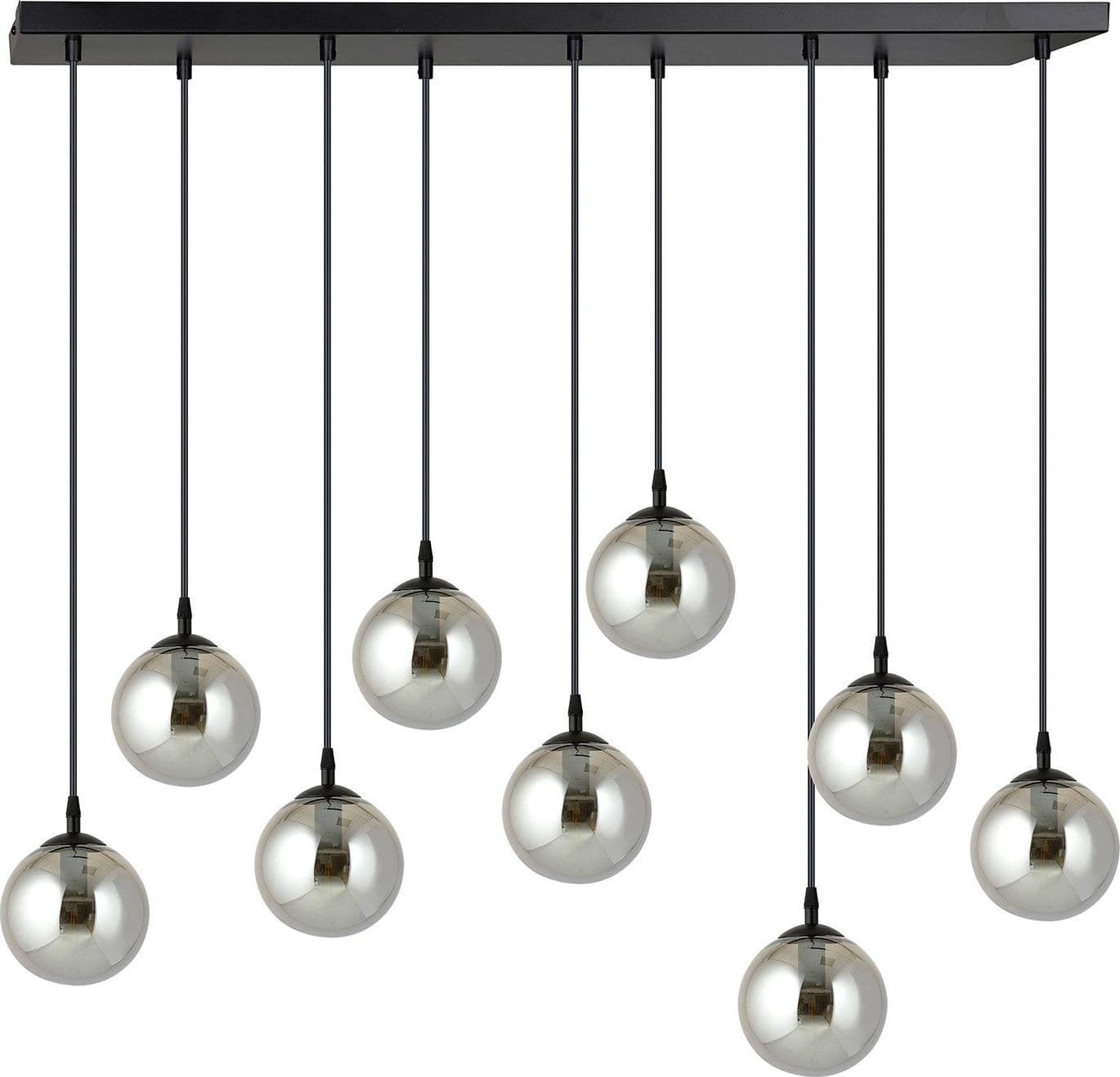Sospensione Moderna 9 Luci Cosmo In Acciaio Nero E Sfere In Vetro Fumè in Lampade a sospensione LuceArt - Montecorvino Pugliano, commercioVirtuoso.it