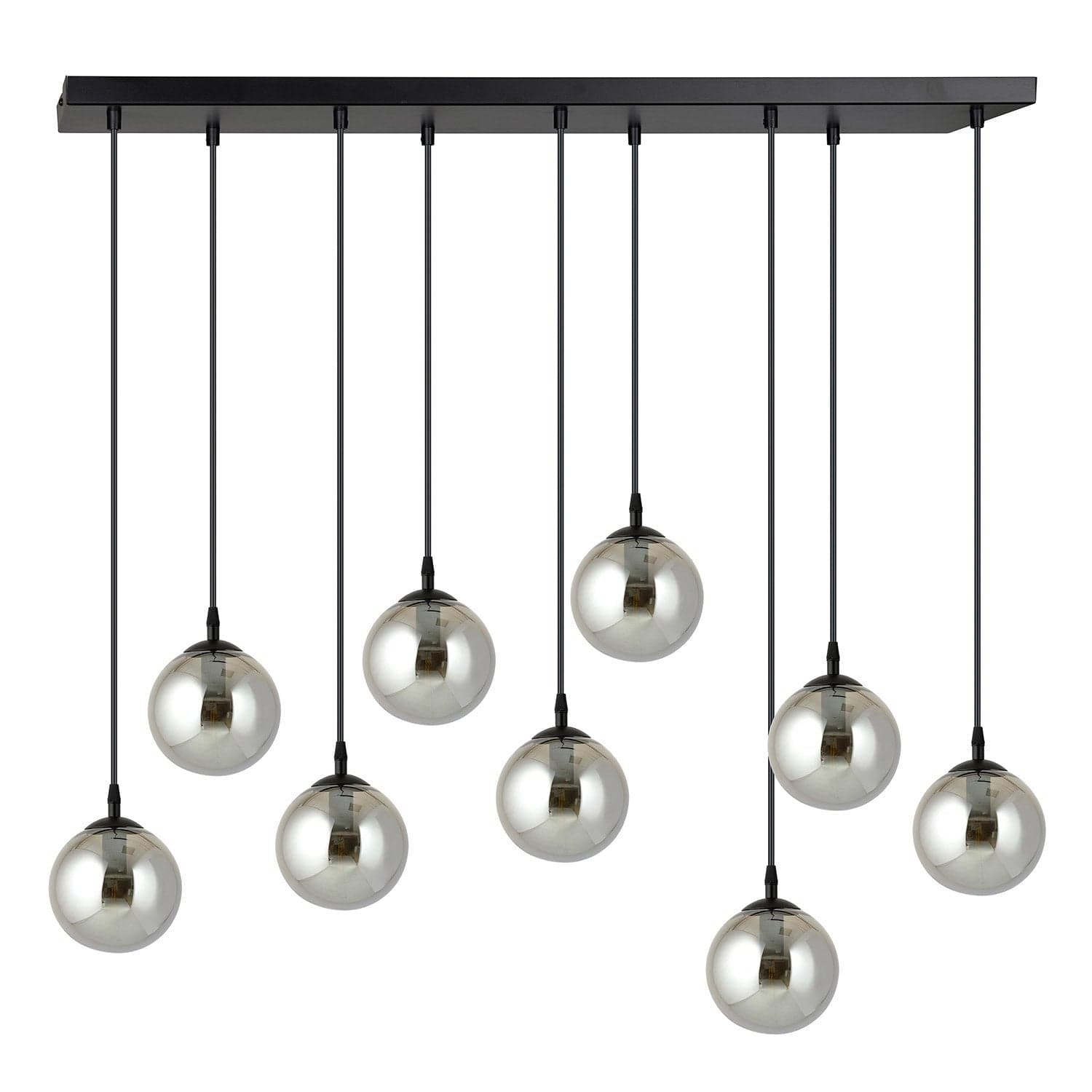 Sospensione Moderna 9 Luci Cosmo In Acciaio Nero E Sfere In Vetro Fumè in Lampade a sospensione LuceArt - Montecorvino Pugliano, commercioVirtuoso.it