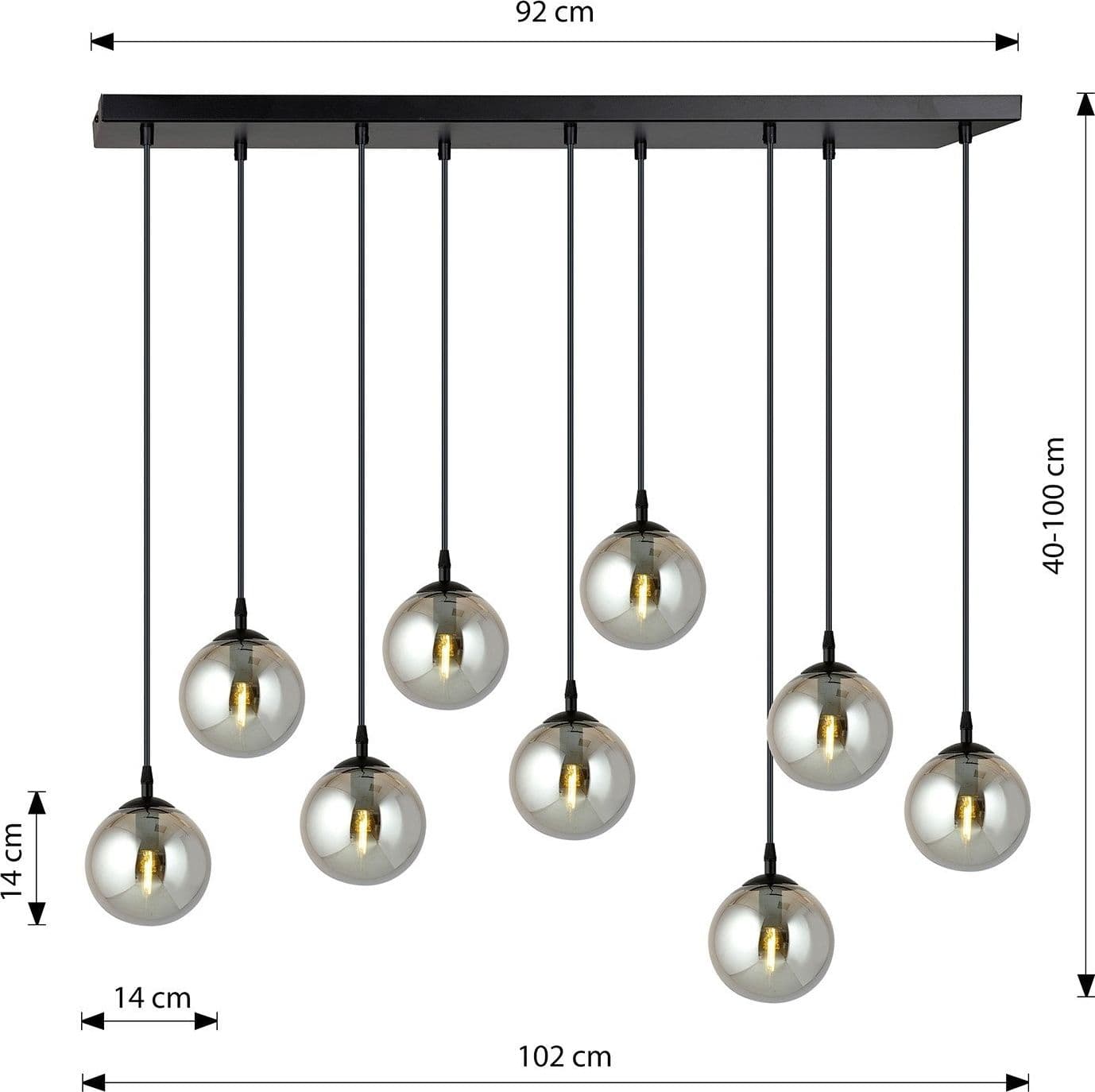 Sospensione Moderna 9 Luci Cosmo In Acciaio Nero E Sfere In Vetro Fumè in Lampade a sospensione LuceArt - Montecorvino Pugliano, commercioVirtuoso.it