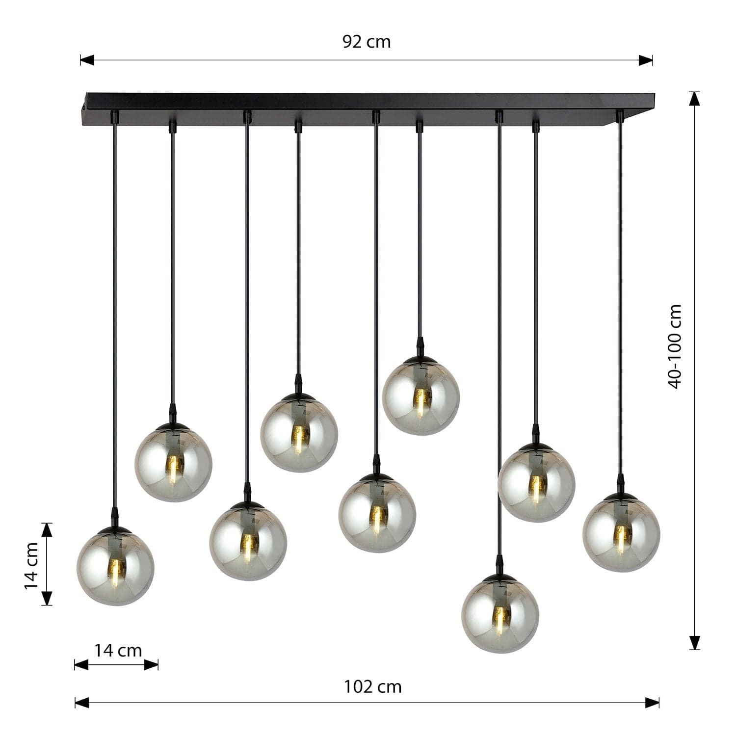 Sospensione Moderna 9 Luci Cosmo In Acciaio Nero E Sfere In Vetro Fumè in Lampade a sospensione LuceArt - Montecorvino Pugliano, commercioVirtuoso.it