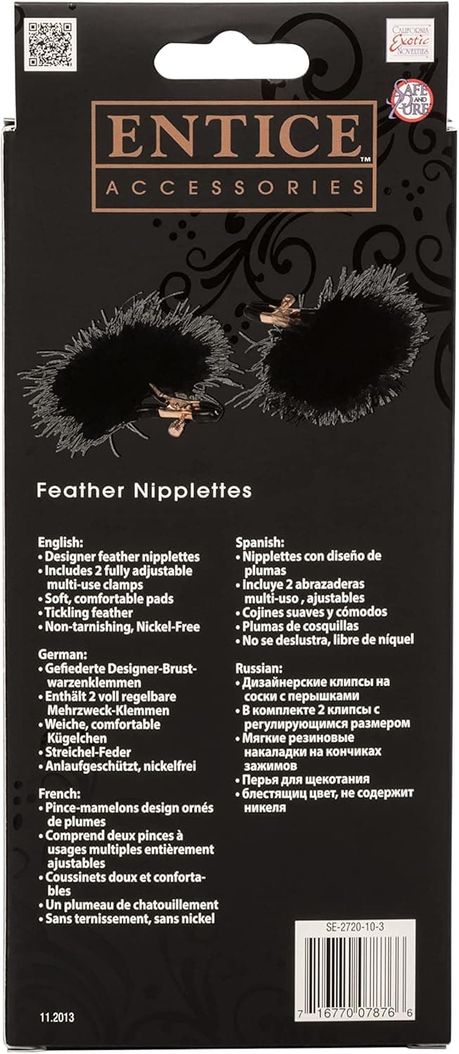 Morsetti per capezzoli con piume Entice nero e oro pinze bondage BDSM fetish in prodotto Erosdom - Palmi, commercioVirtuoso.it