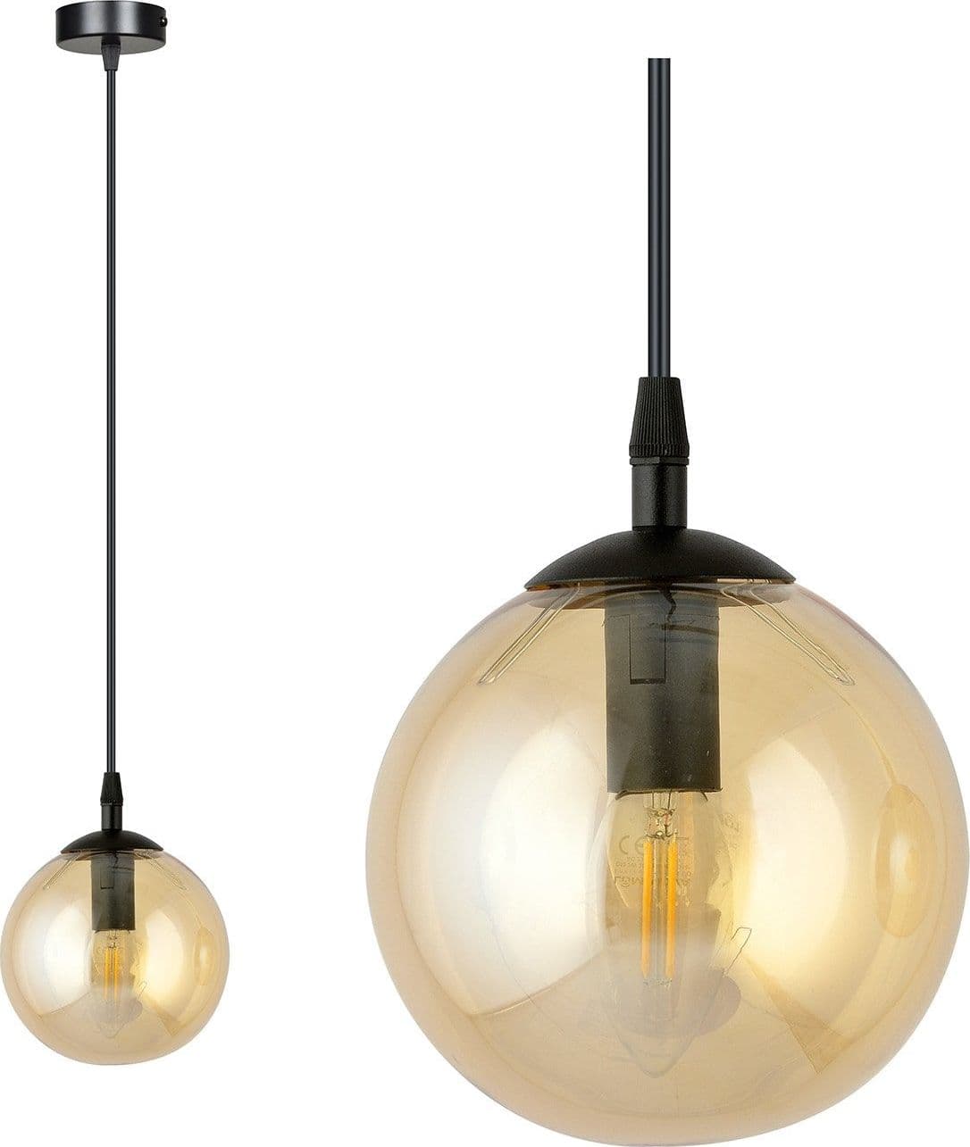 Sospensione Moderna 1 Luce Cosmo In Acciaio Nero E Sfera In Vetro Ambra in Lampade a sospensione LuceArt - Montecorvino Pugliano, commercioVirtuoso.it