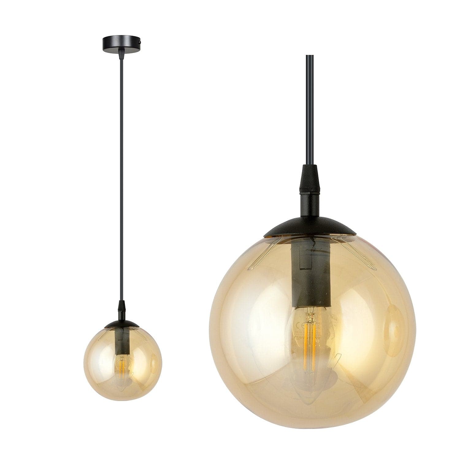 Sospensione Moderna 1 Luce Cosmo In Acciaio Nero E Sfera In Vetro Ambra in Lampade a sospensione LuceArt - Montecorvino Pugliano, commercioVirtuoso.it