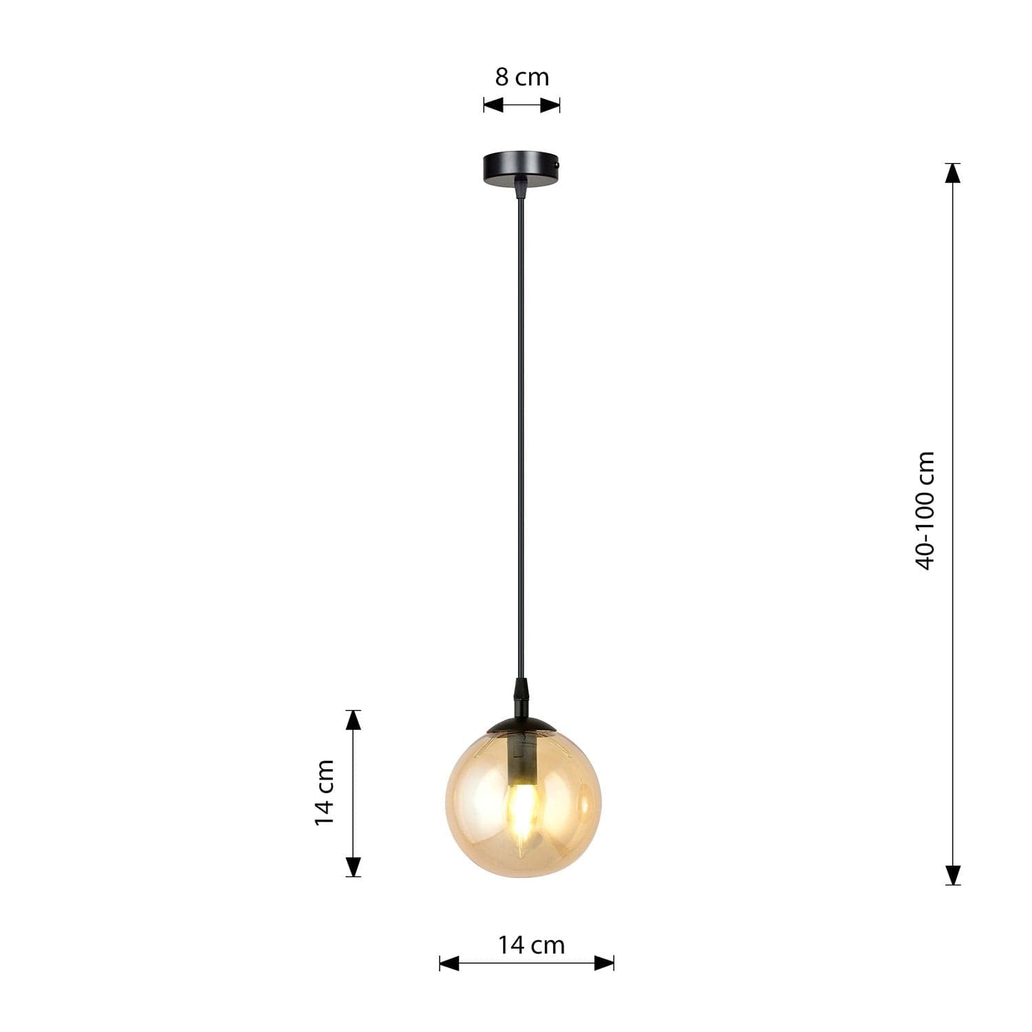 Sospensione Moderna 1 Luce Cosmo In Acciaio Nero E Sfera In Vetro Ambra in Lampade a sospensione LuceArt - Montecorvino Pugliano, commercioVirtuoso.it
