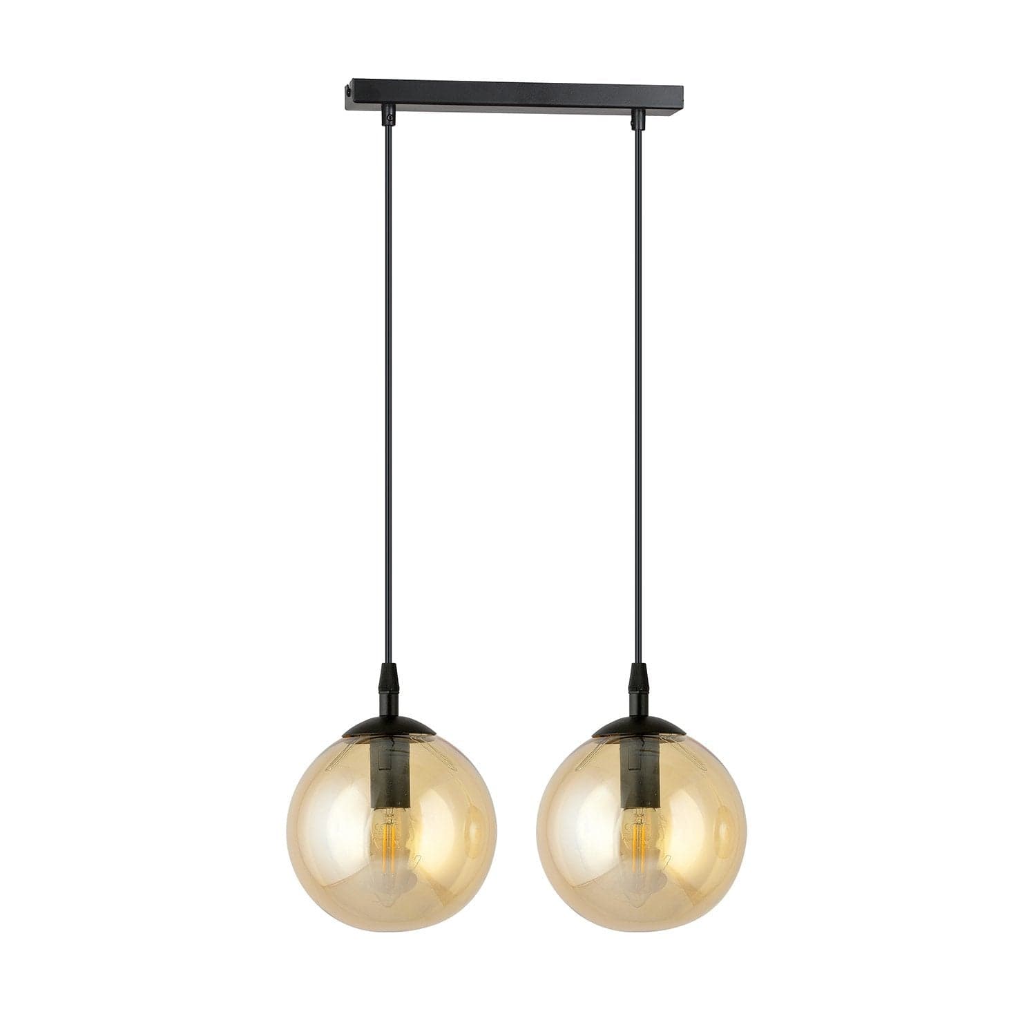 Sospensione Moderna 2 Luci Cosmo In Acciaio Nero E Sfere In Vetro Ambra in Lampade a sospensione LuceArt - Montecorvino Pugliano, commercioVirtuoso.it