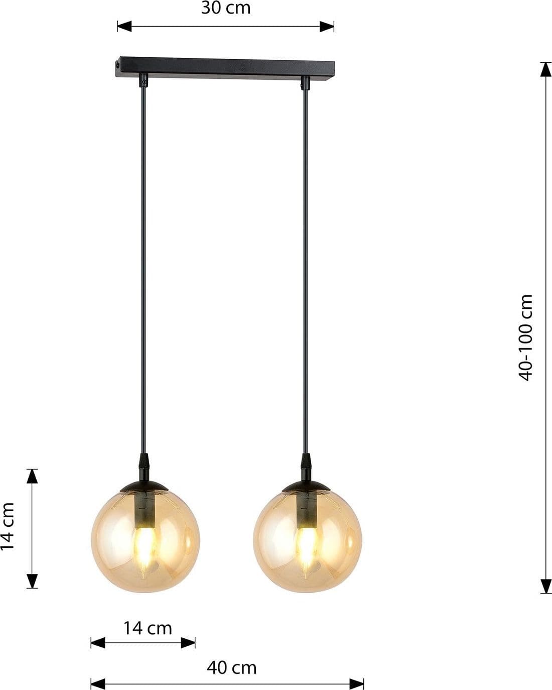 Sospensione Moderna 2 Luci Cosmo In Acciaio Nero E Sfere In Vetro Ambra in Lampade a sospensione LuceArt - Montecorvino Pugliano, commercioVirtuoso.it