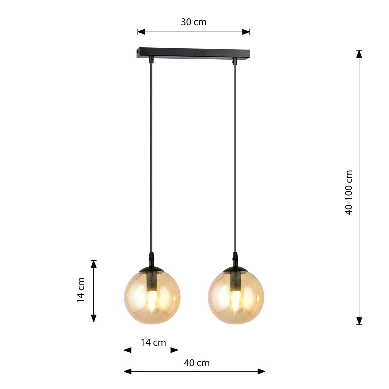 Sospensione Moderna 2 Luci Cosmo In Acciaio Nero E Sfere In Vetro Ambra in Lampade a sospensione LuceArt - Montecorvino Pugliano, commercioVirtuoso.it