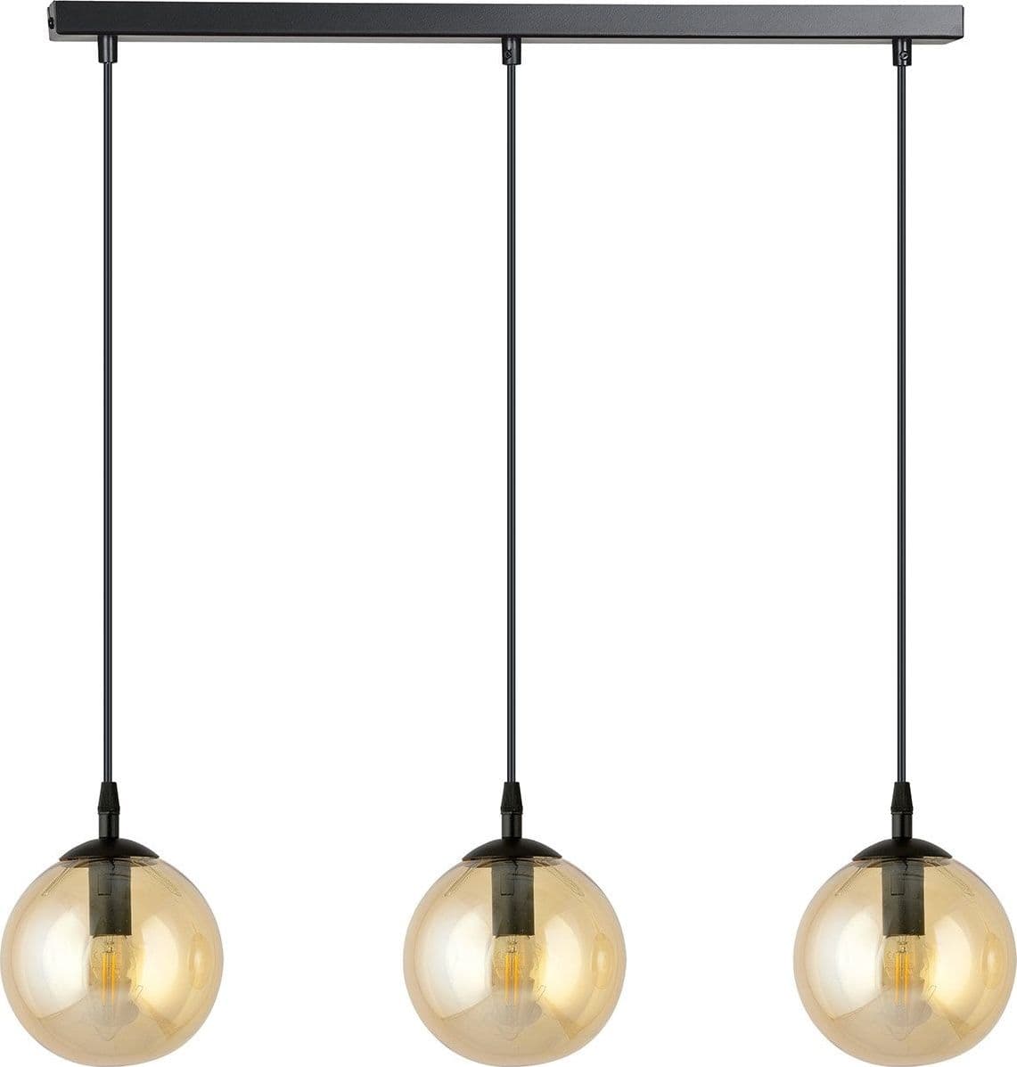 Sospensione Moderna 3 Luci Cosmo In Acciaio Nero E Sfere In Vetro Ambra in Lampade a sospensione LuceArt - Montecorvino Pugliano, commercioVirtuoso.it