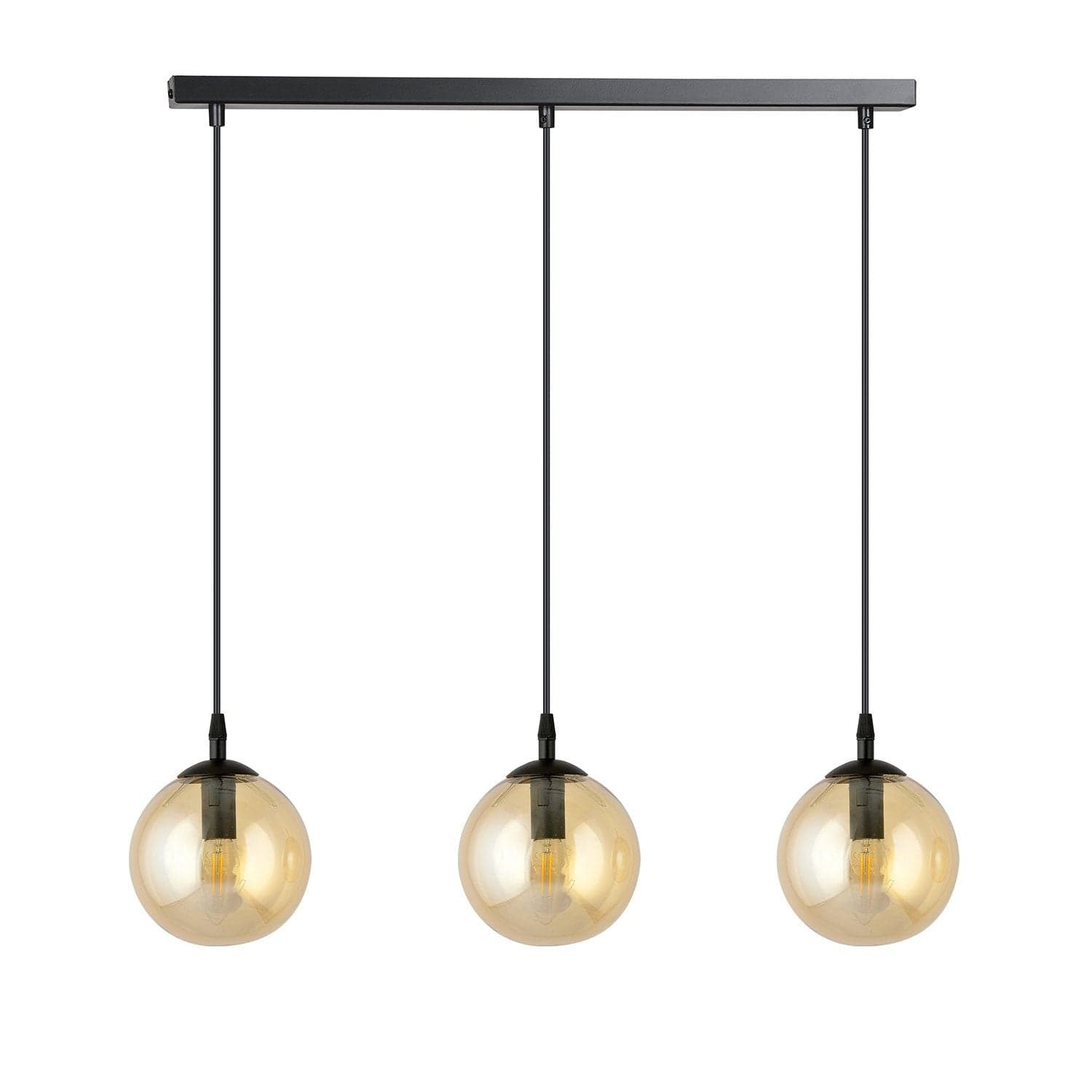 Sospensione Moderna 3 Luci Cosmo In Acciaio Nero E Sfere In Vetro Ambra in Lampade a sospensione LuceArt - Montecorvino Pugliano, commercioVirtuoso.it