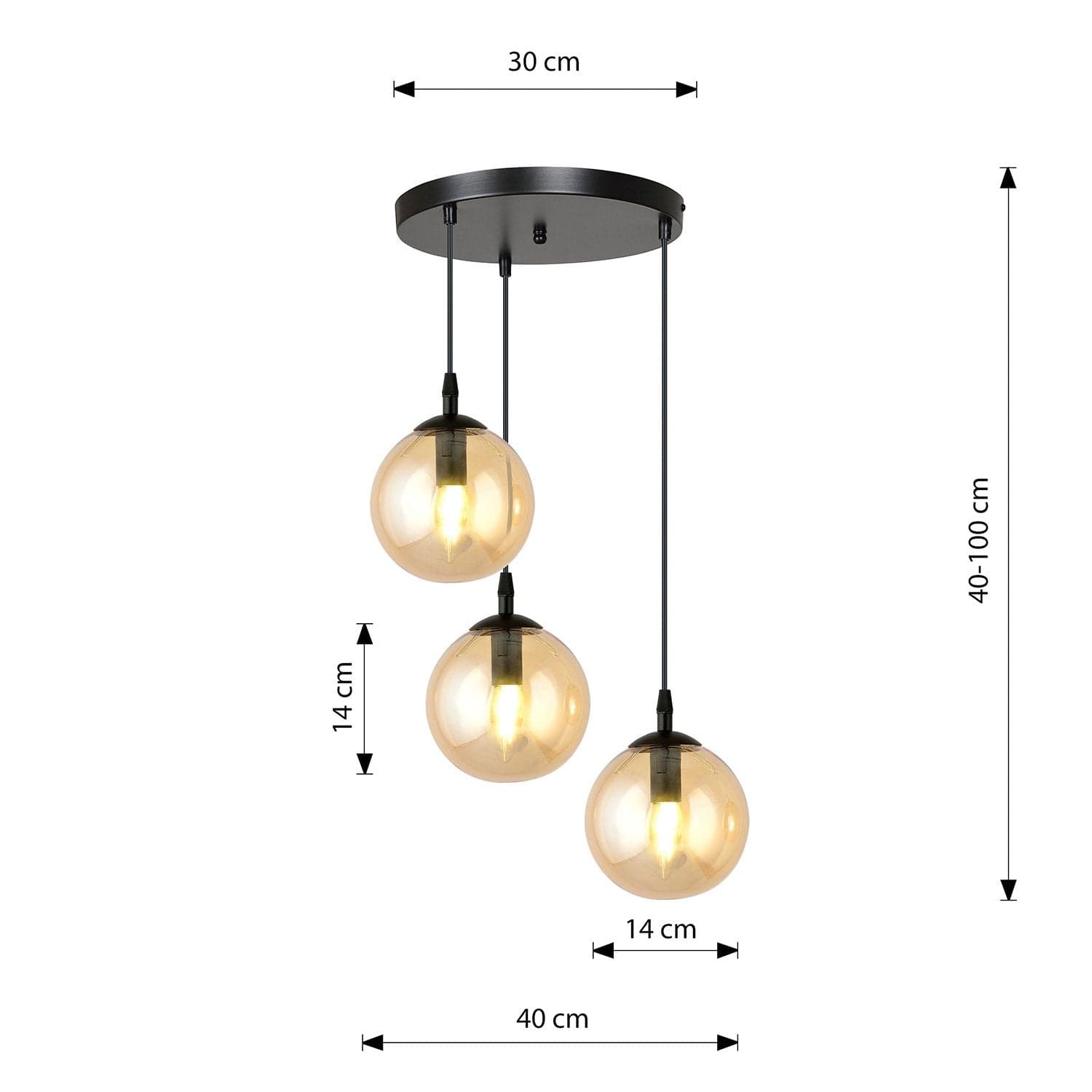 Sospensione 3 Luci Cosmo In Acciaio Nero Base Tonda E Sfere In Vetro Ambra in Lampade a sospensione LuceArt - Montecorvino Pugliano, commercioVirtuoso.it