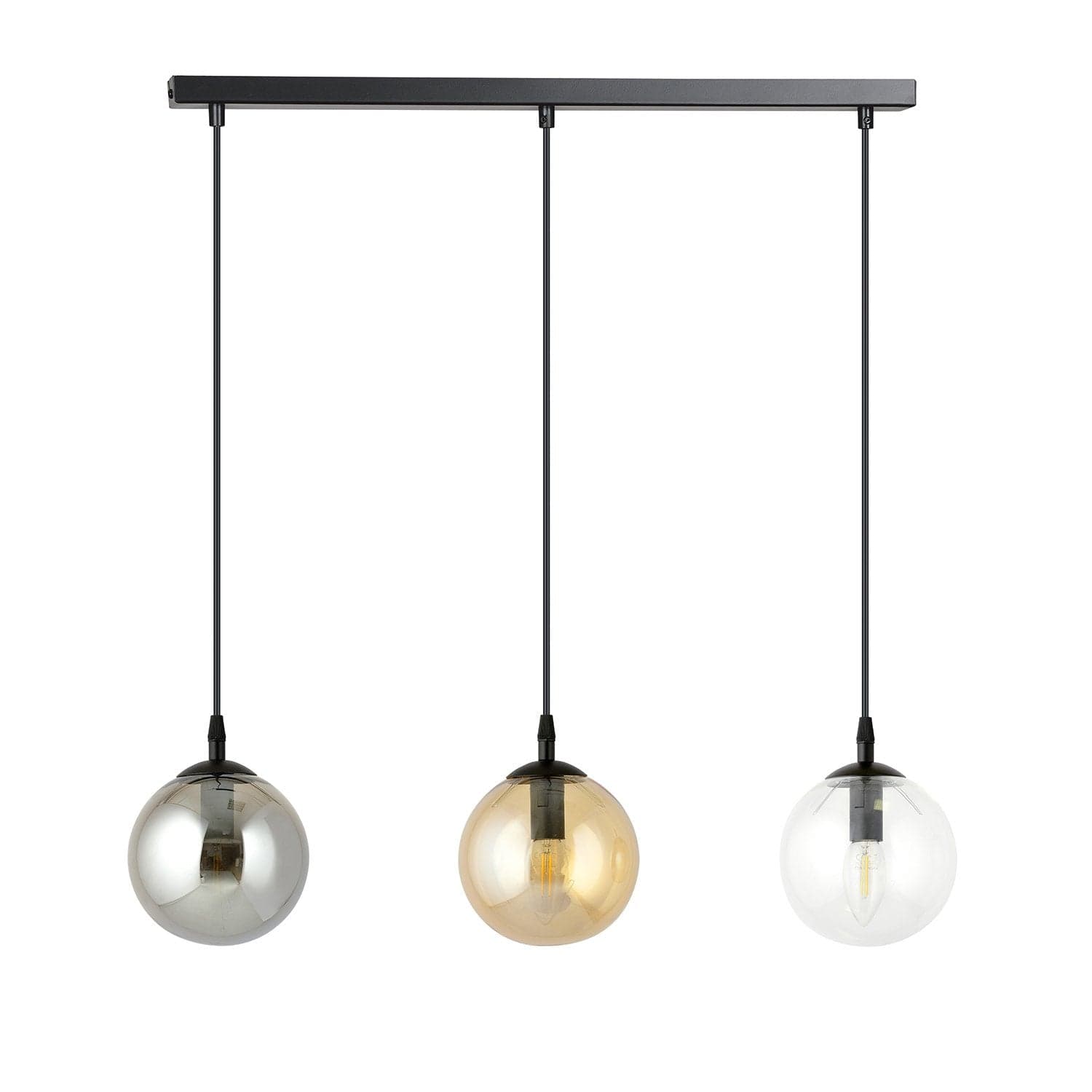 Sospensione Moderna 3 Luci Cosmo In Acciaio Nero E Sfere In Vetro Multicolor in Lampade a sospensione LuceArt - Montecorvino Pugliano, commercioVirtuoso.it