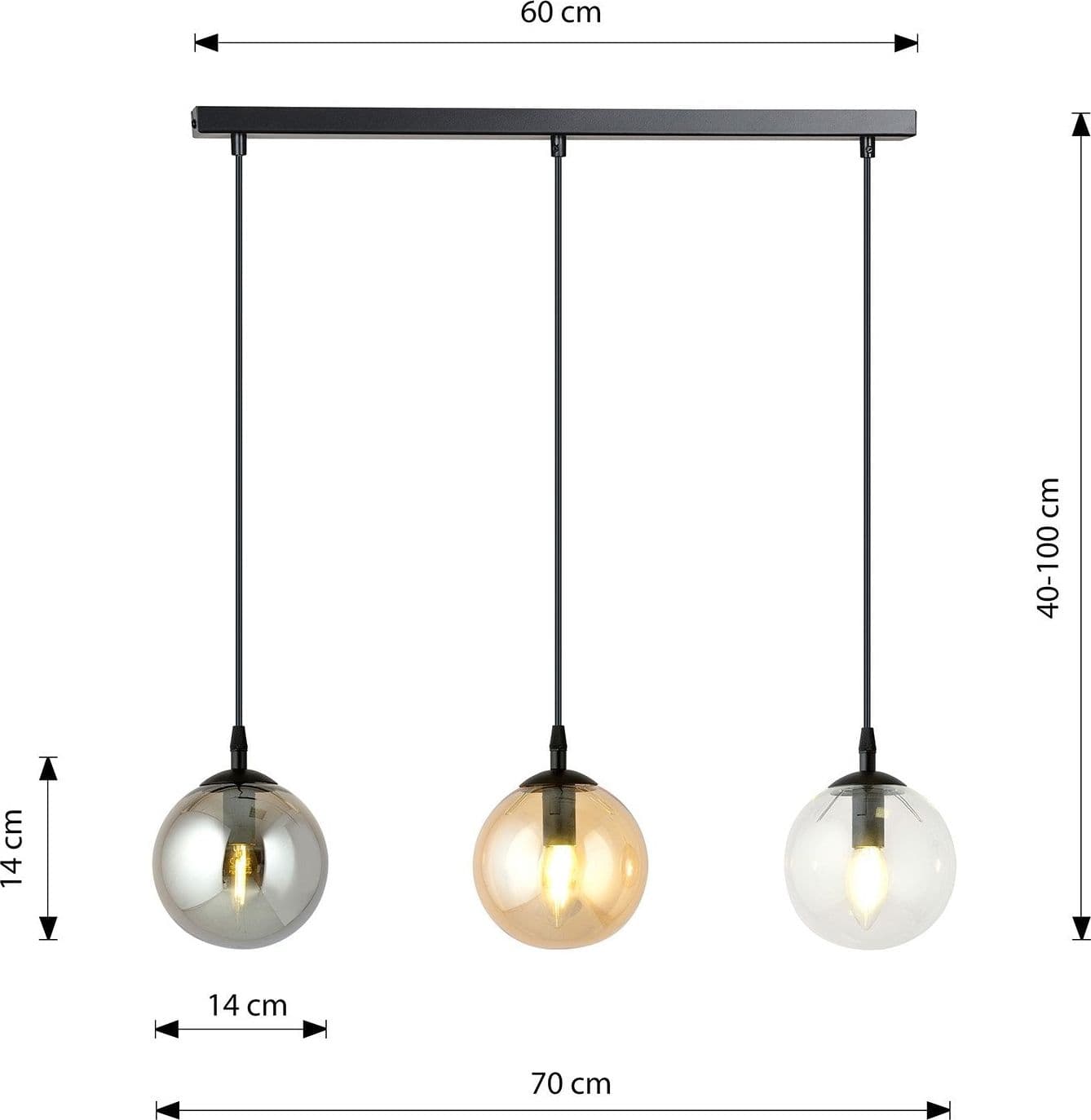 Sospensione Moderna 3 Luci Cosmo In Acciaio Nero E Sfere In Vetro Multicolor in Lampade a sospensione LuceArt - Montecorvino Pugliano, commercioVirtuoso.it