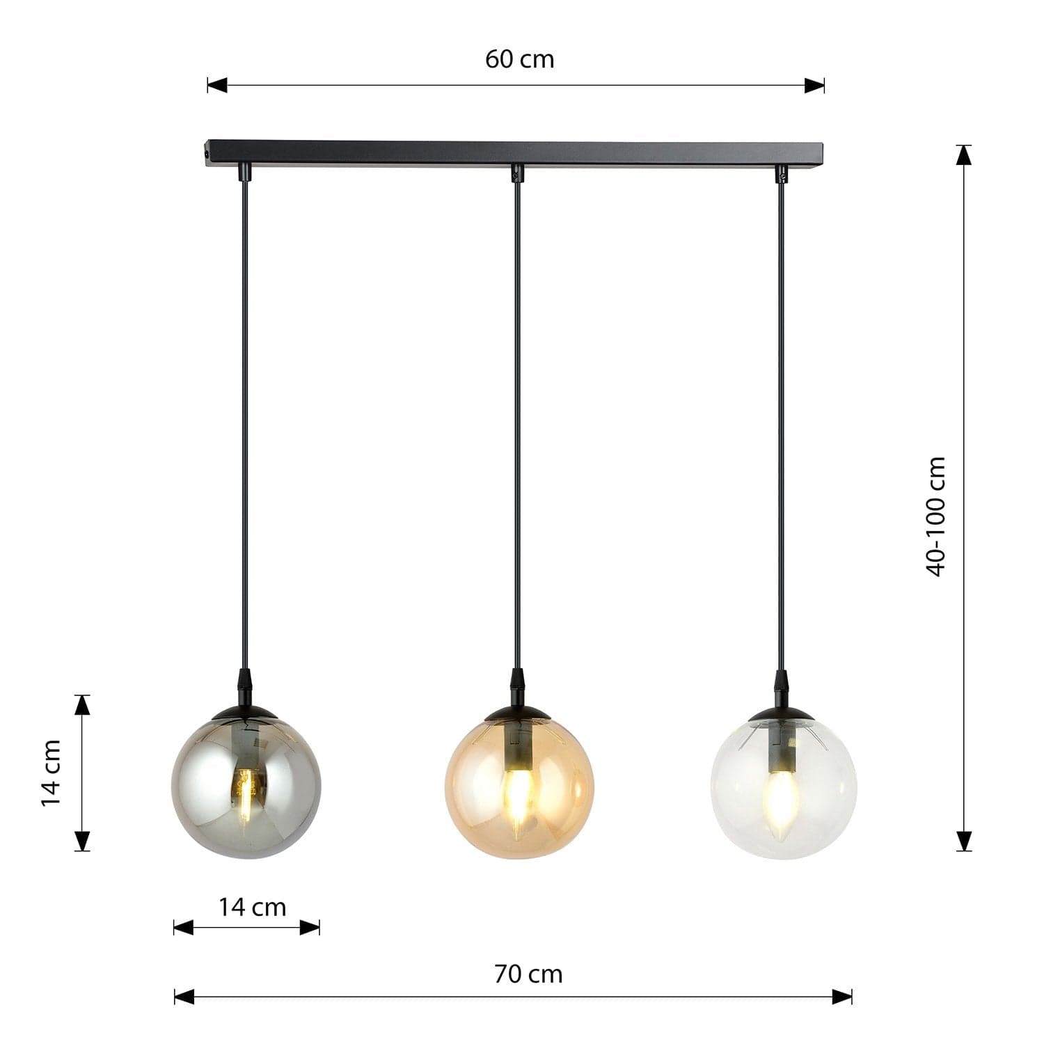 Sospensione Moderna 3 Luci Cosmo In Acciaio Nero E Sfere In Vetro Multicolor in Lampade a sospensione LuceArt - Montecorvino Pugliano, commercioVirtuoso.it