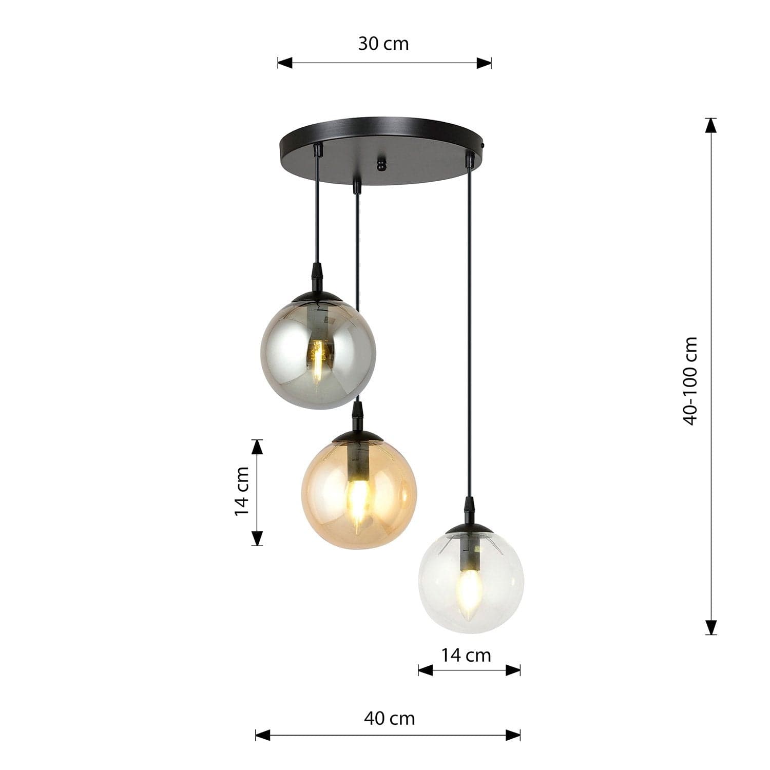 Sospensione 3 Luci Cosmo In Acciaio Nero Base Tonda E Sfere In Vetro Multicolor in Lampade a sospensione LuceArt - Montecorvino Pugliano, commercioVirtuoso.it