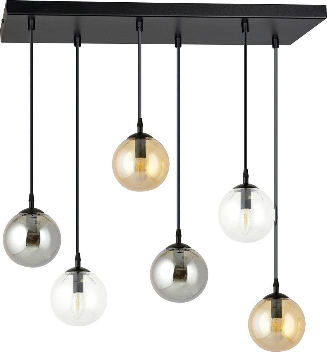 Sospensione Moderna 6 Luci Cosmo In Acciaio Nero E Sfere In Vetro Multicolor in Lampade a sospensione LuceArt - Montecorvino Pugliano, commercioVirtuoso.it