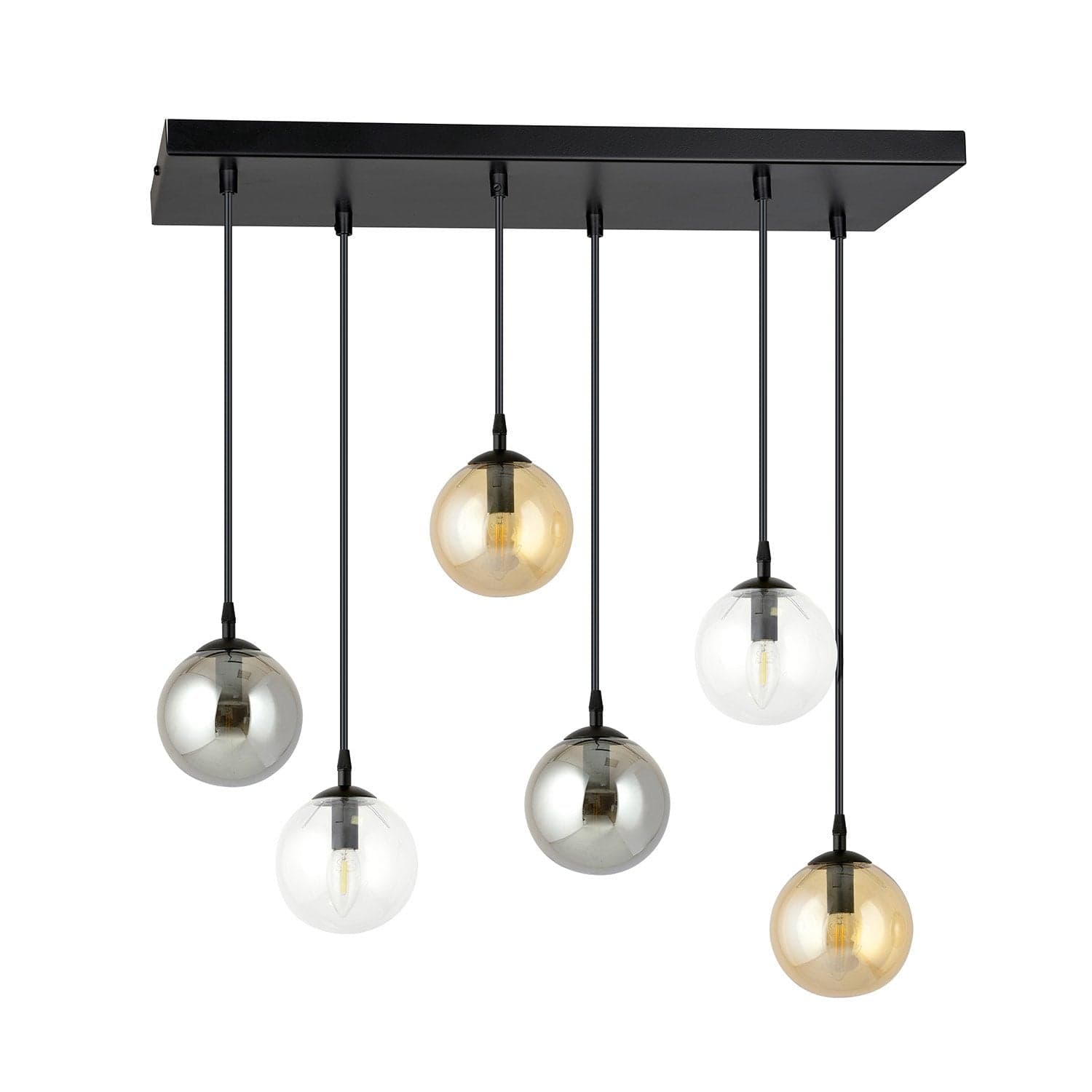 Sospensione Moderna 6 Luci Cosmo In Acciaio Nero E Sfere In Vetro Multicolor in Lampade a sospensione LuceArt - Montecorvino Pugliano, commercioVirtuoso.it