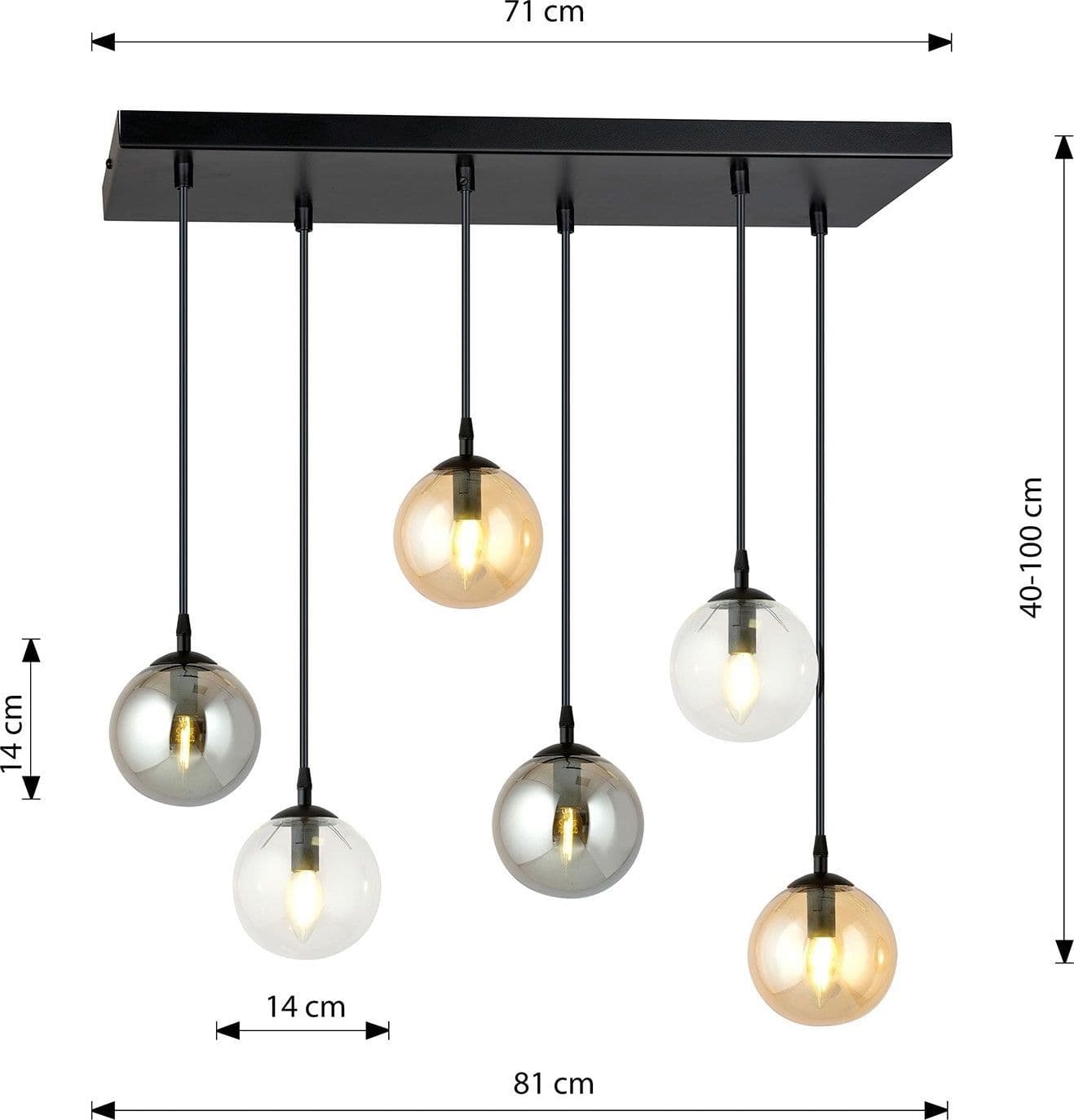 Sospensione Moderna 6 Luci Cosmo In Acciaio Nero E Sfere In Vetro Multicolor in Lampade a sospensione LuceArt - Montecorvino Pugliano, commercioVirtuoso.it
