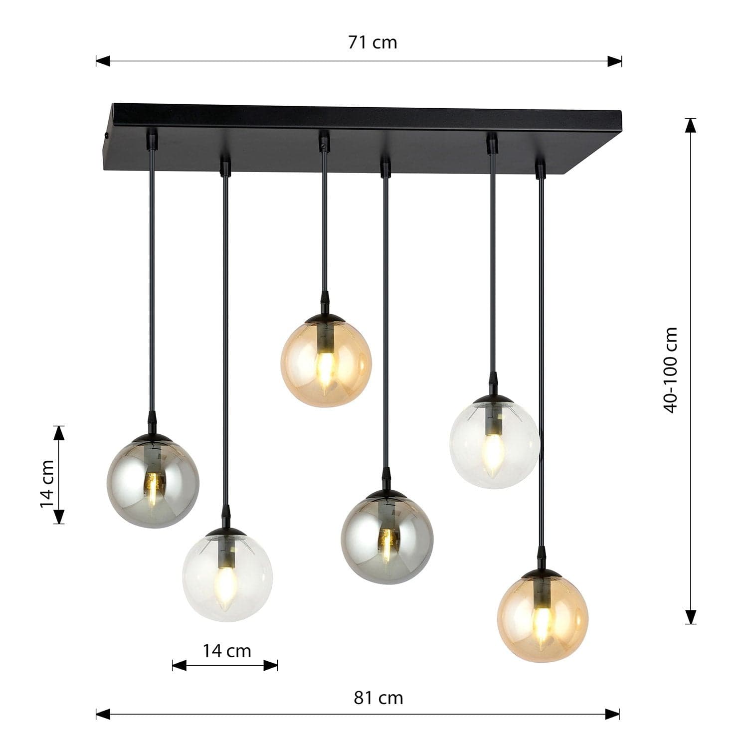 Sospensione Moderna 6 Luci Cosmo In Acciaio Nero E Sfere In Vetro Multicolor in Lampade a sospensione LuceArt - Montecorvino Pugliano, commercioVirtuoso.it