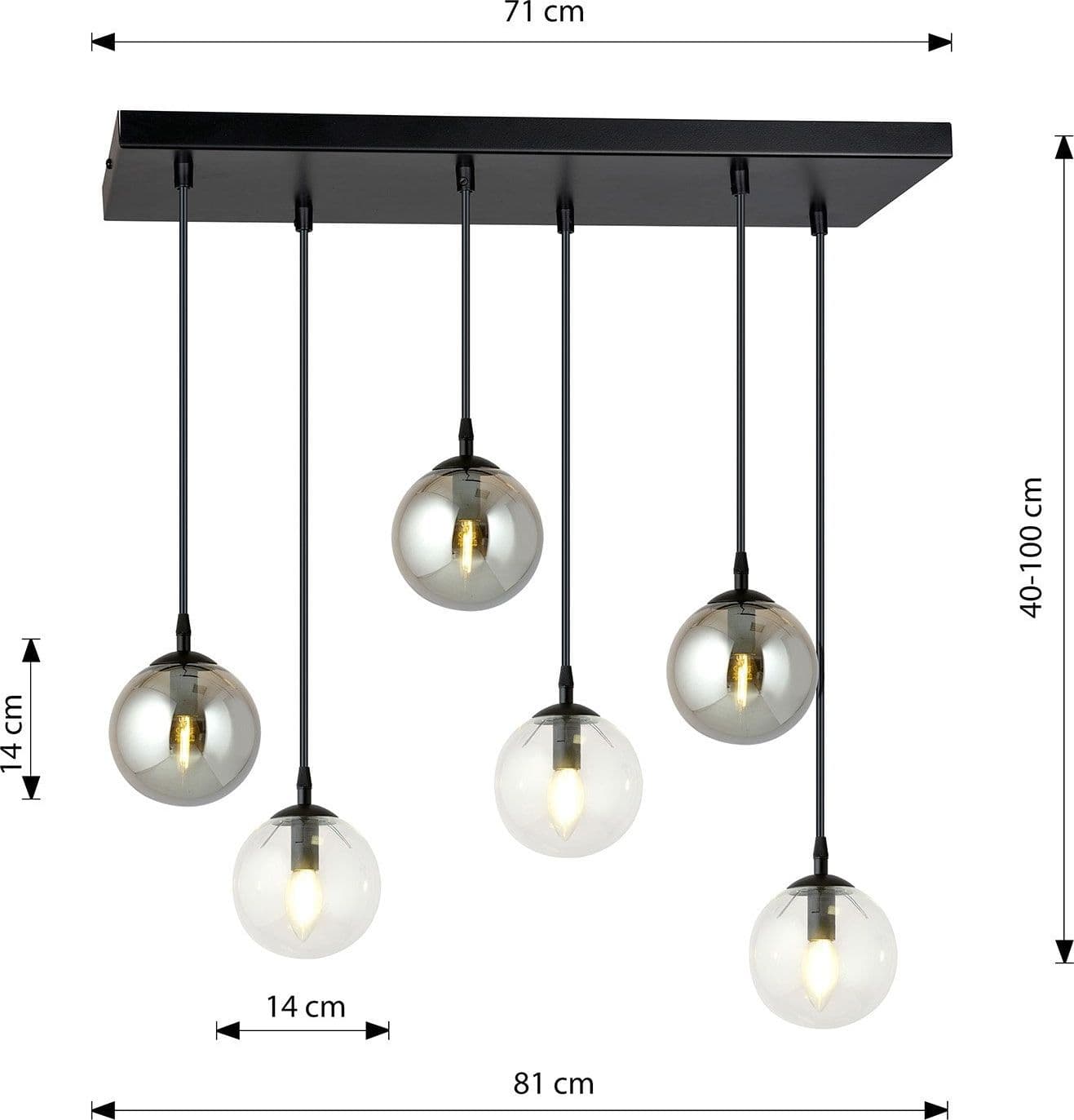 Sospensione 6 Luci Cosmo In Acciaio Nero E Sfere In Vetro Trasparente E Fumè in Lampade a sospensione LuceArt - Montecorvino Pugliano, commercioVirtuoso.it