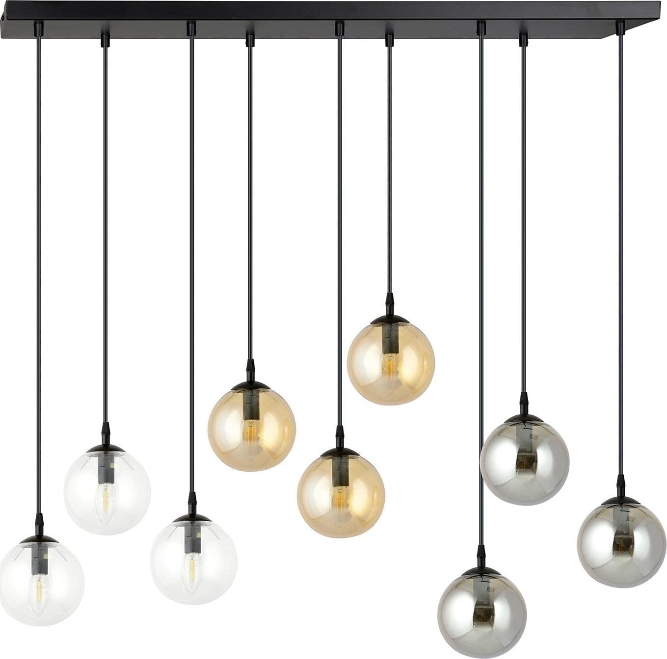Sospensione Moderna 9 Luci Cosmo In Acciaio Nero E Sfere In Vetro Multicolor in Lampade a sospensione LuceArt - Montecorvino Pugliano, commercioVirtuoso.it
