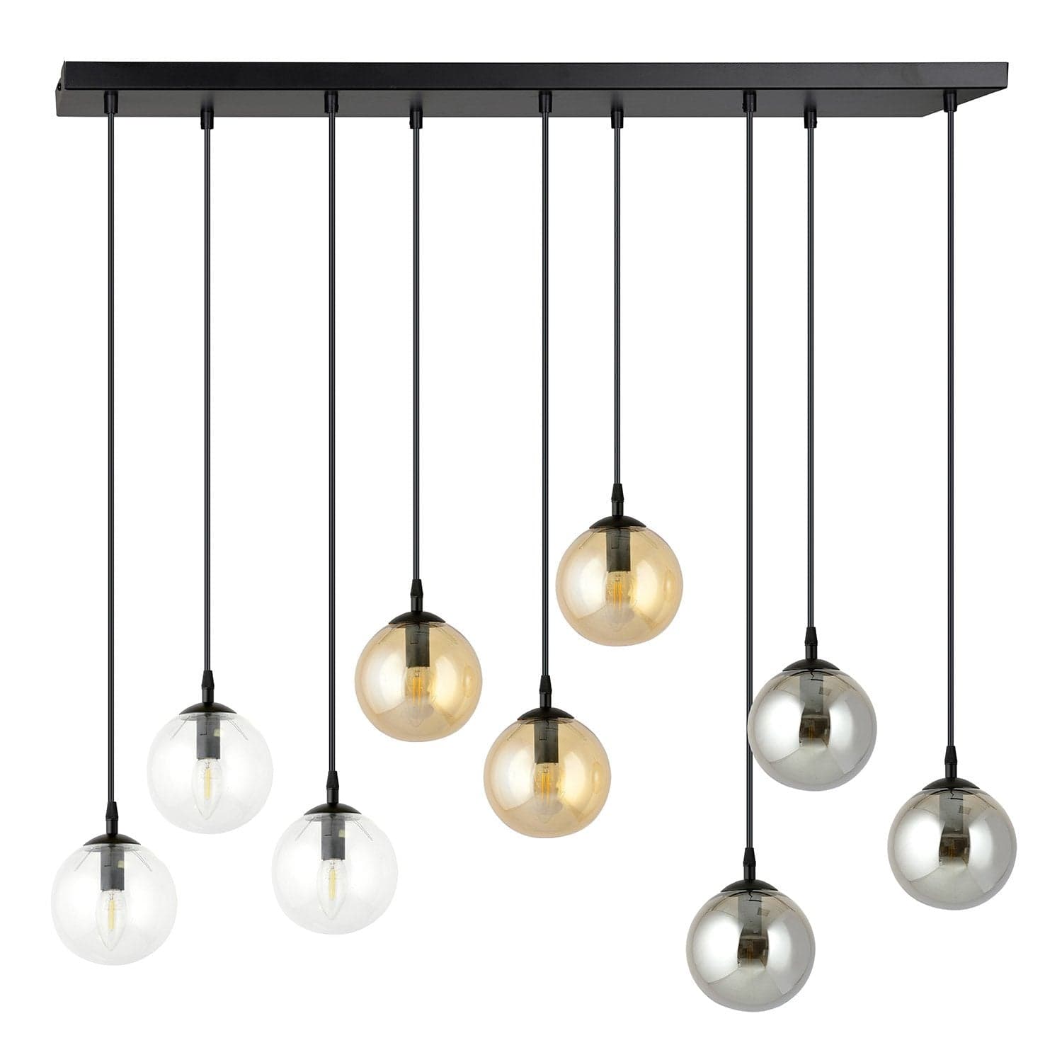 Sospensione Moderna 9 Luci Cosmo In Acciaio Nero E Sfere In Vetro Multicolor in Lampade a sospensione LuceArt - Montecorvino Pugliano, commercioVirtuoso.it