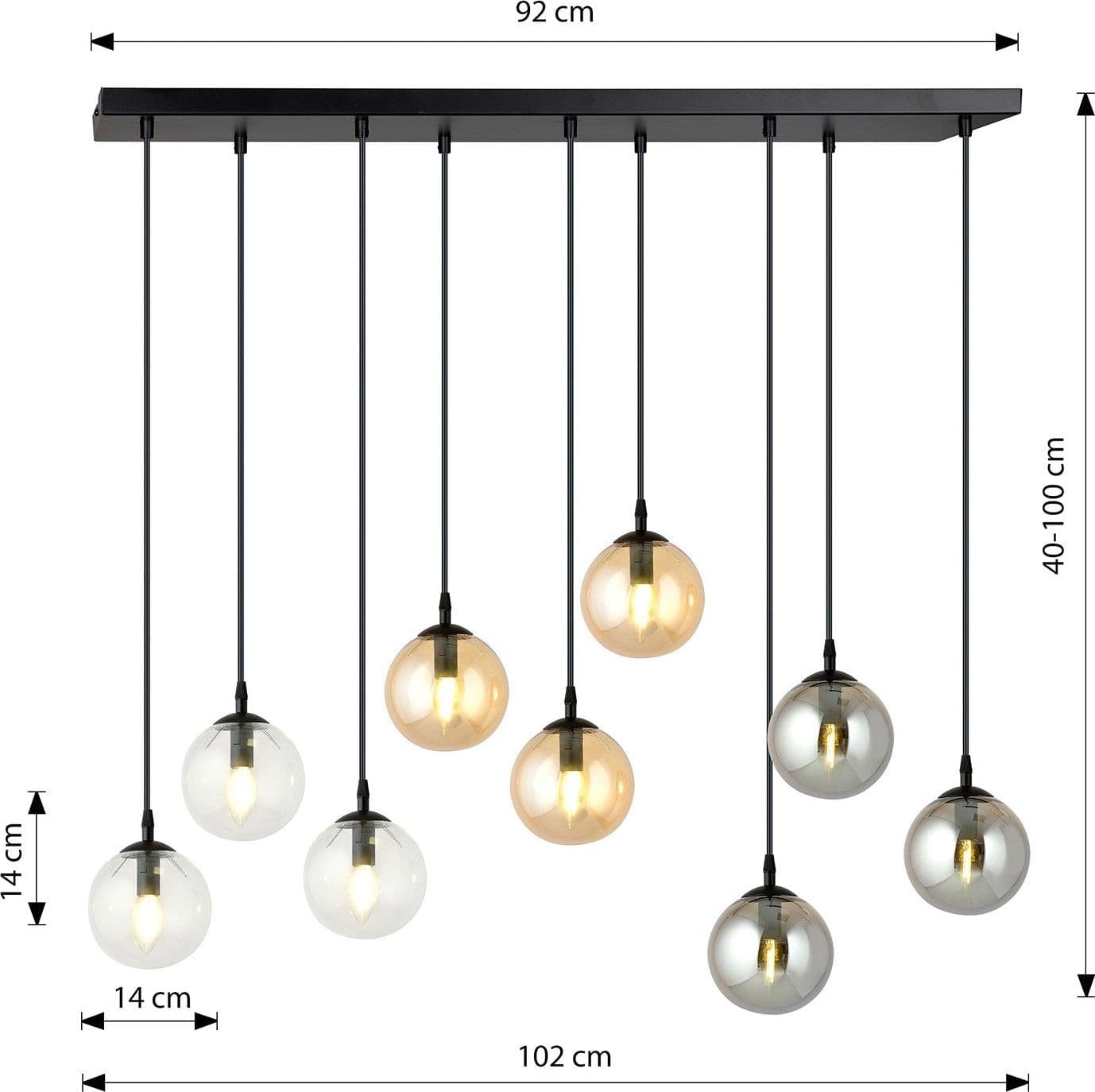 Sospensione Moderna 9 Luci Cosmo In Acciaio Nero E Sfere In Vetro Multicolor in Lampade a sospensione LuceArt - Montecorvino Pugliano, commercioVirtuoso.it