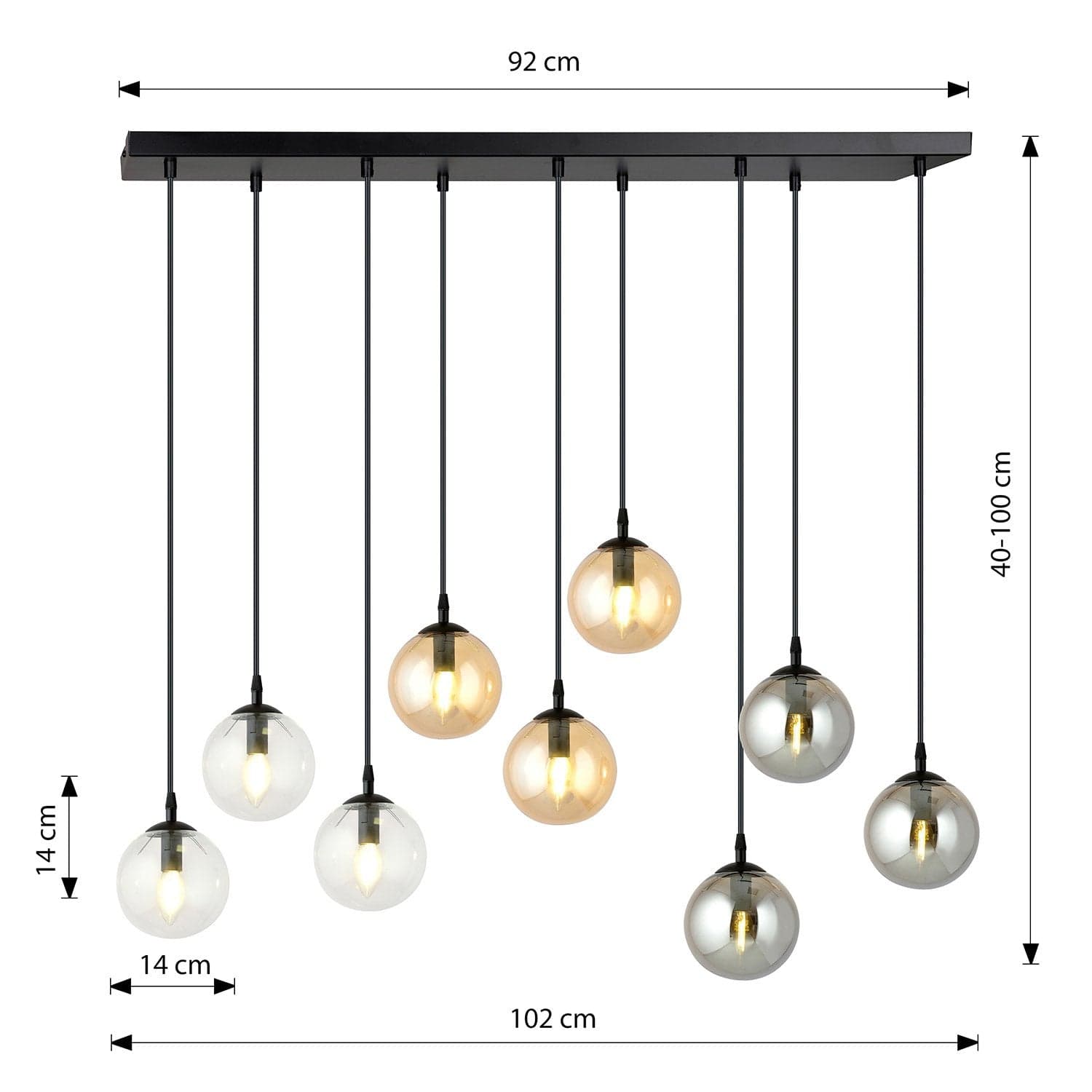 Sospensione Moderna 9 Luci Cosmo In Acciaio Nero E Sfere In Vetro Multicolor in Lampade a sospensione LuceArt - Montecorvino Pugliano, commercioVirtuoso.it