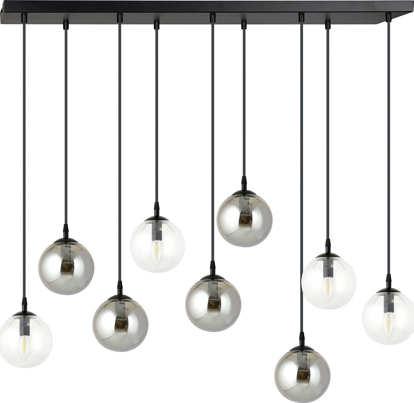 Sospensione 9 Luci Cosmo In Acciaio Nero E Sfere In Vetro Trasparente E Fumè in Lampade a sospensione LuceArt - Montecorvino Pugliano, commercioVirtuoso.it