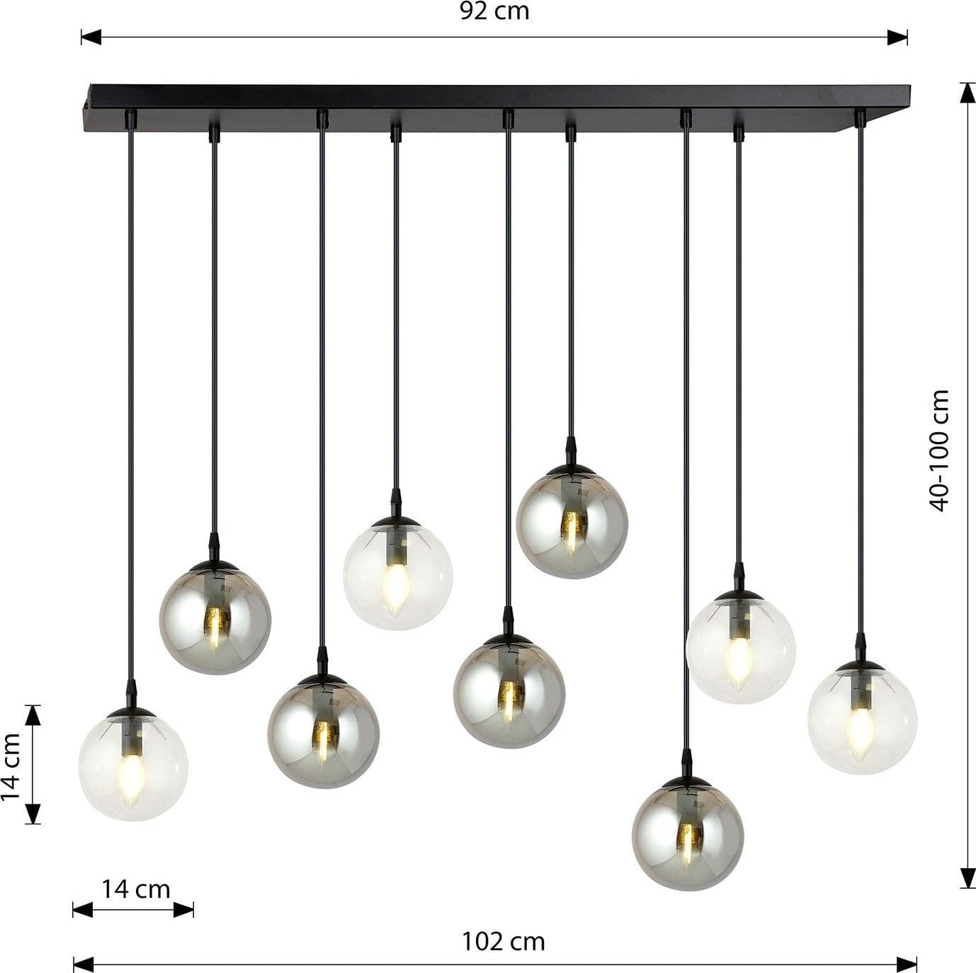 Sospensione 9 Luci Cosmo In Acciaio Nero E Sfere In Vetro Trasparente E Fumè in Lampade a sospensione LuceArt - Montecorvino Pugliano, commercioVirtuoso.it