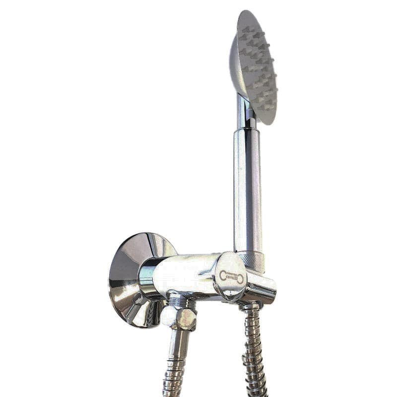 Set doccia con supporto con presa acqua e doccetta anticalcare, flessibile 150 cm in Telefoni doccia BagnoClic.it - Pregnana Milanese, commercioVirtuoso.it