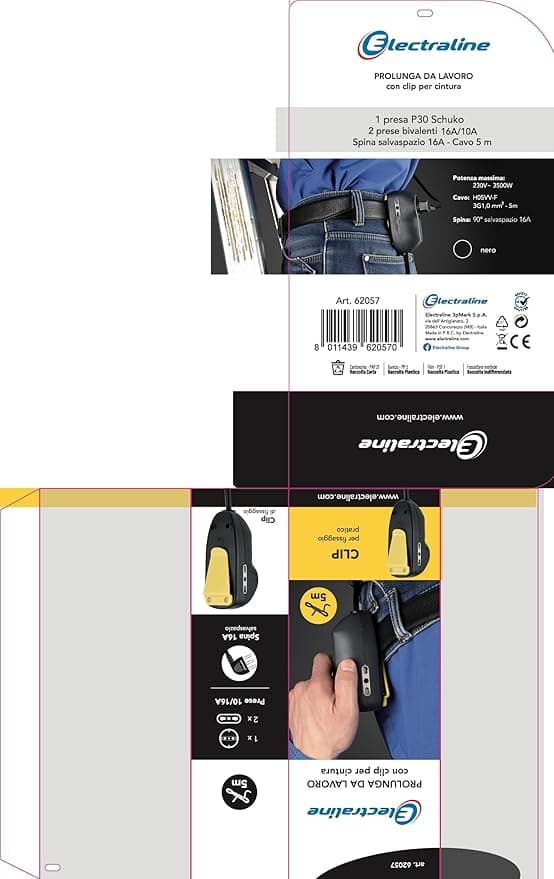 ELECTRALINE - PROLUNGA C/CLIP CINTURA 5M SCHK/10A 2BIV in Alberi flessibili Stockdoc - Terni, commercioVirtuoso.it