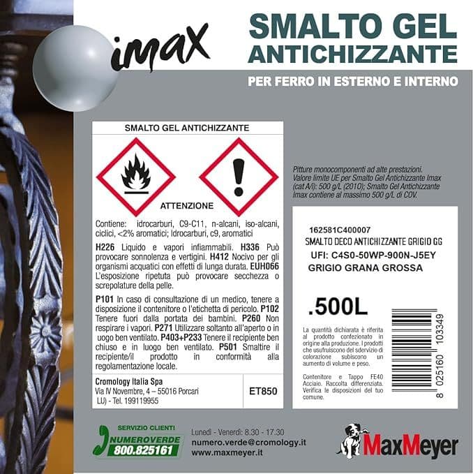 MAX MEYER - IMAX SMALTO DECORATIVO ANTICHIZZANTE 0,5 L GRIGIO GHISA GRANA GROSSA in Vernice Stockdoc - Terni, commercioVirtuoso.it