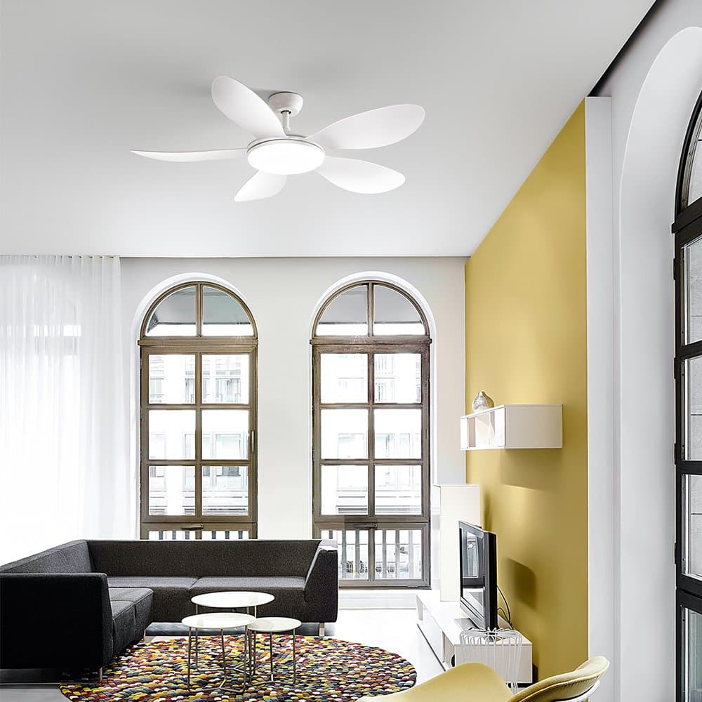 Ventilatore Metallo Bianco Opaco Led 36W 5 Pale Acrilico Bianco Smarti in Ventilatori da soffitto LuceArt - Montecorvino Pugliano, commercioVirtuoso.it