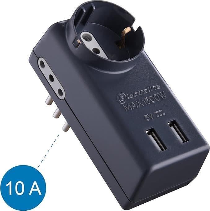 ELECTRALINE - ADATTATORE 10A 1 PT SCHUKO +2 PT 10A + 2 in Adattatori da viaggio Stockdoc - Terni, commercioVirtuoso.it