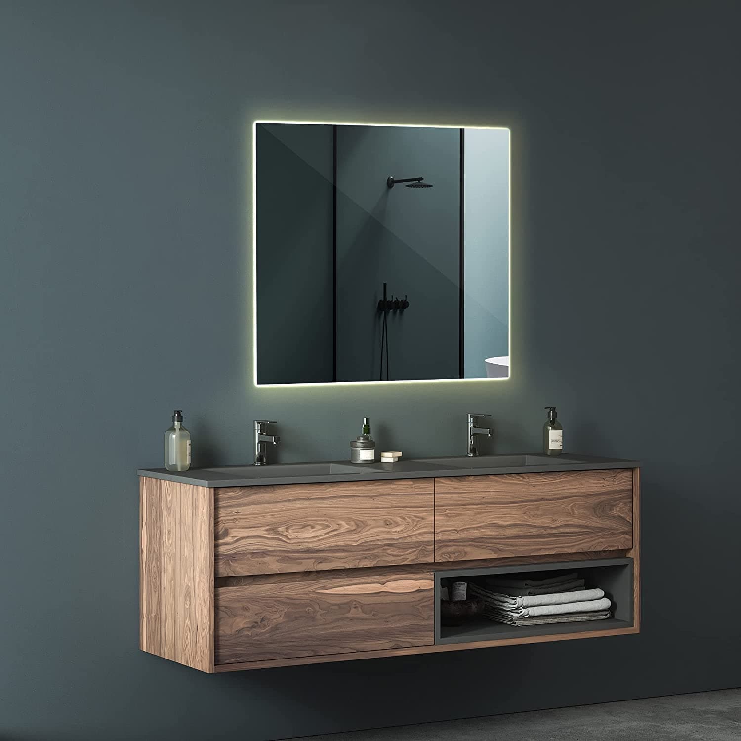 Specchio retroilluminato quadrato da bagno a LED prodotto Artigianale "Made in Italy" in Specchi da parete Decor Space - Altamura, commercioVirtuoso.it