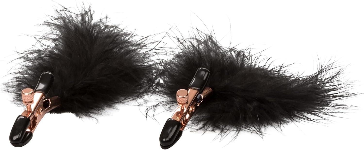 Morsetti per capezzoli con piume Entice nero e oro pinze bondage BDSM fetish in prodotto Erosdom - Palmi, commercioVirtuoso.it
