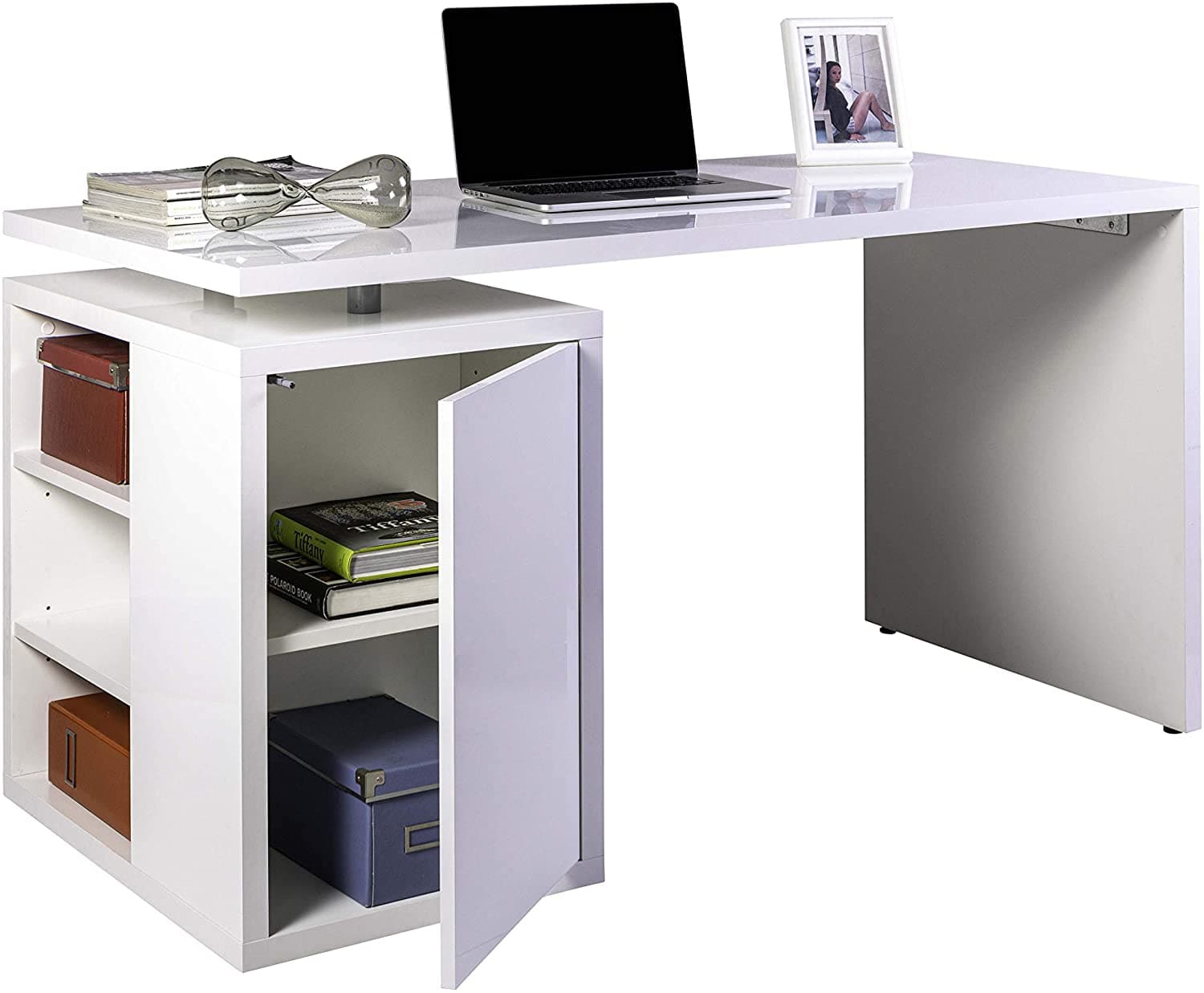 Scrivania per ufficio e stanzetta, con anta e 3 ripiani a giorno da 140 cm "Made in Italy" in Scrivanie Decor Space - Altamura, commercioVirtuoso.it