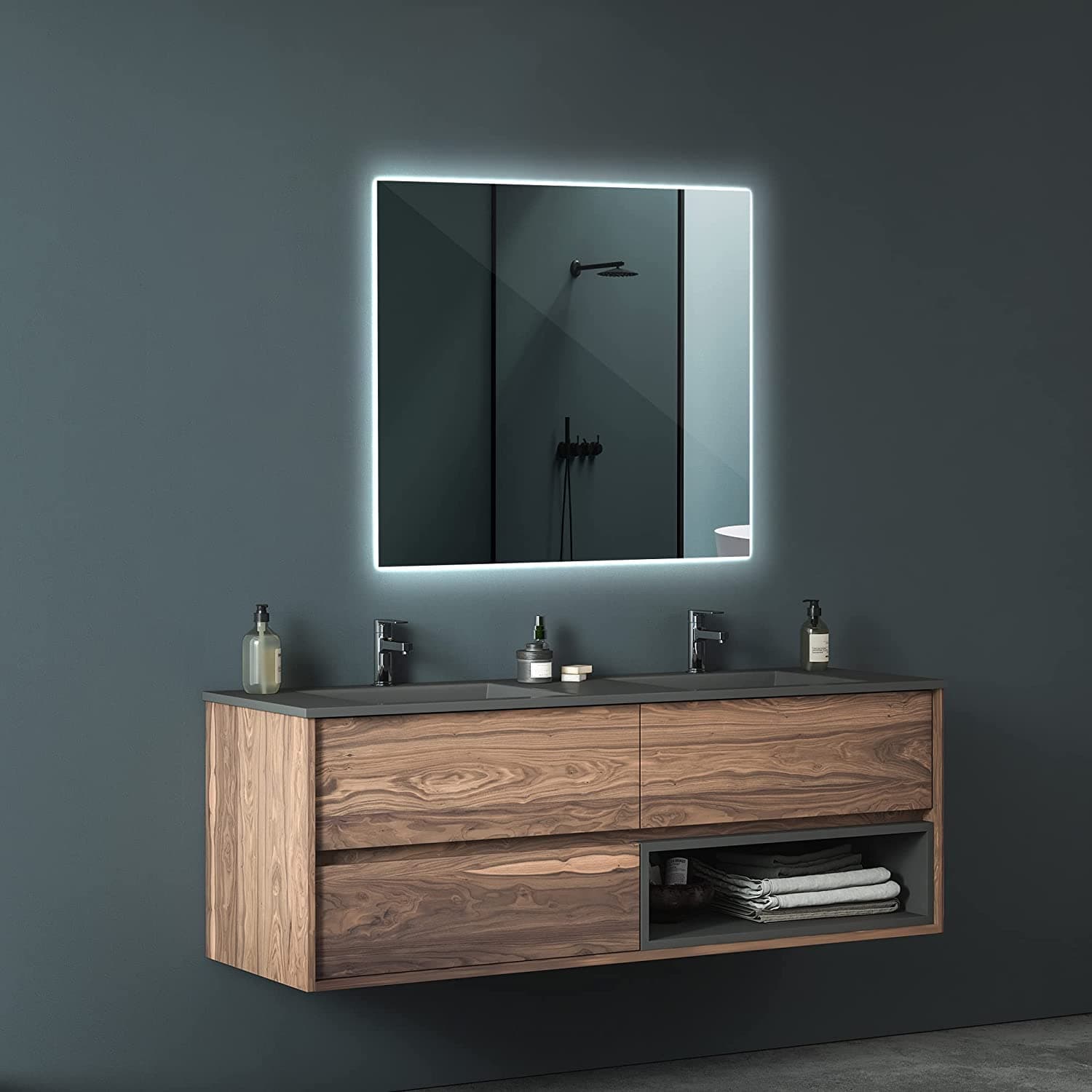 Specchio retroilluminato quadrato da bagno a LED prodotto Artigianale "Made in Italy" in Specchi da parete Decor Space - Altamura, commercioVirtuoso.it